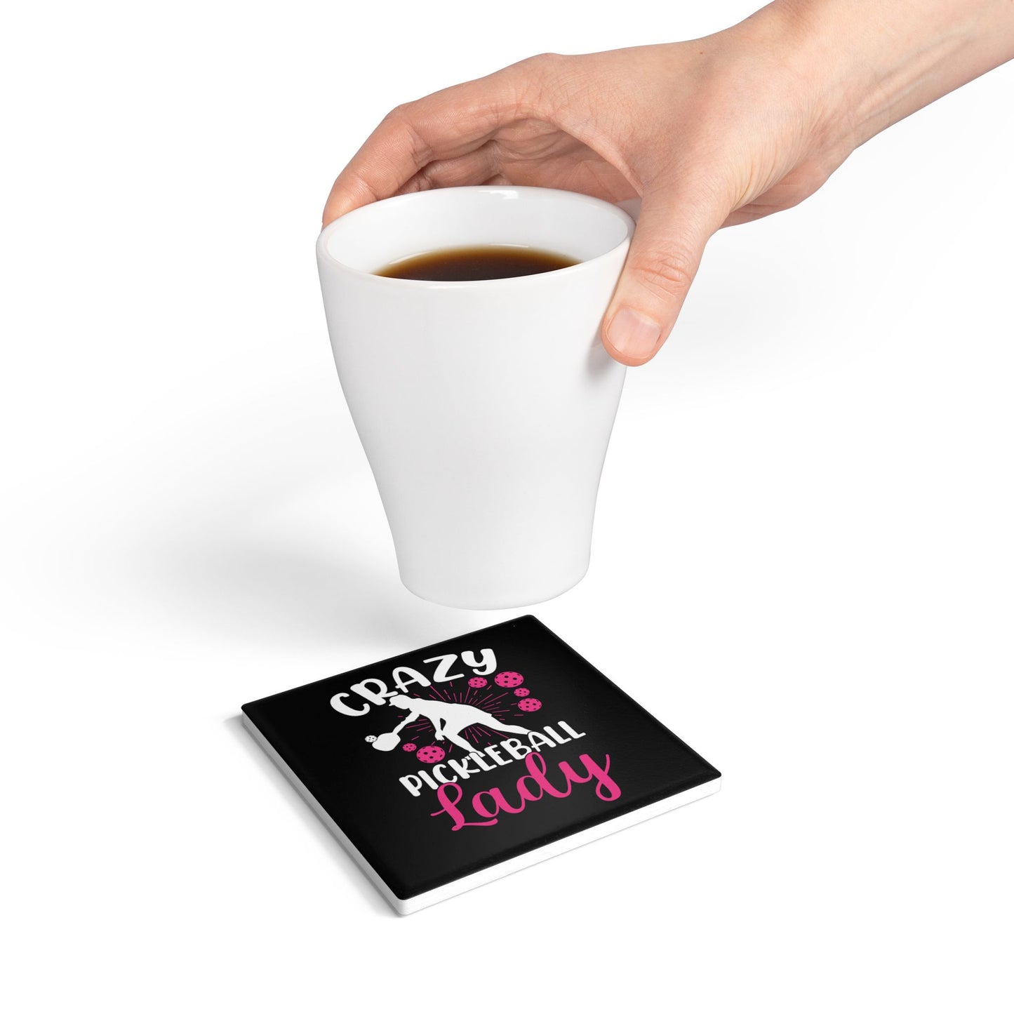 Pickleball Quirky Ceramic Coaster - Crazy Pickleball Lady
