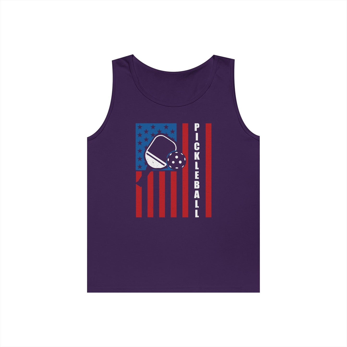 Men's Vibrant Pickleball Tank Top - Pickleball with American Flag Purple