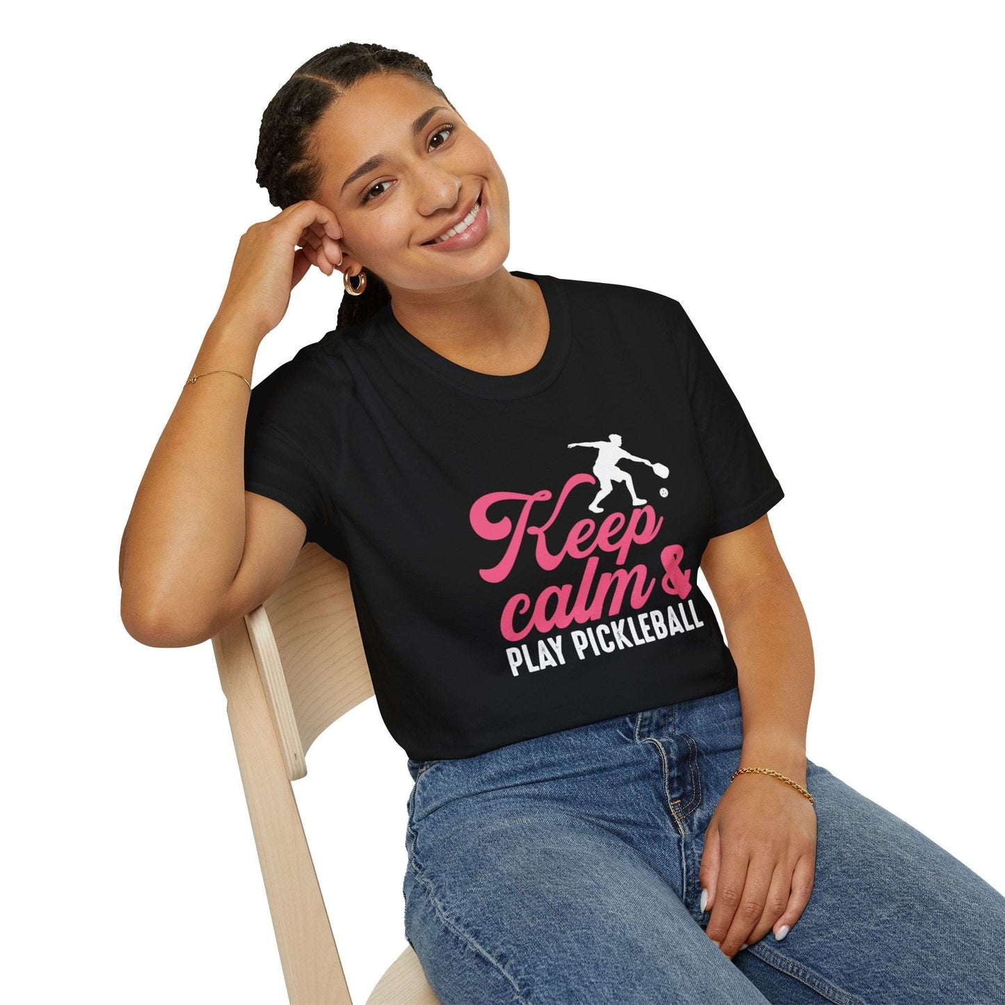 Women's Cheerful Pickleball T-shirt - Keep Calm & Play Pickleball