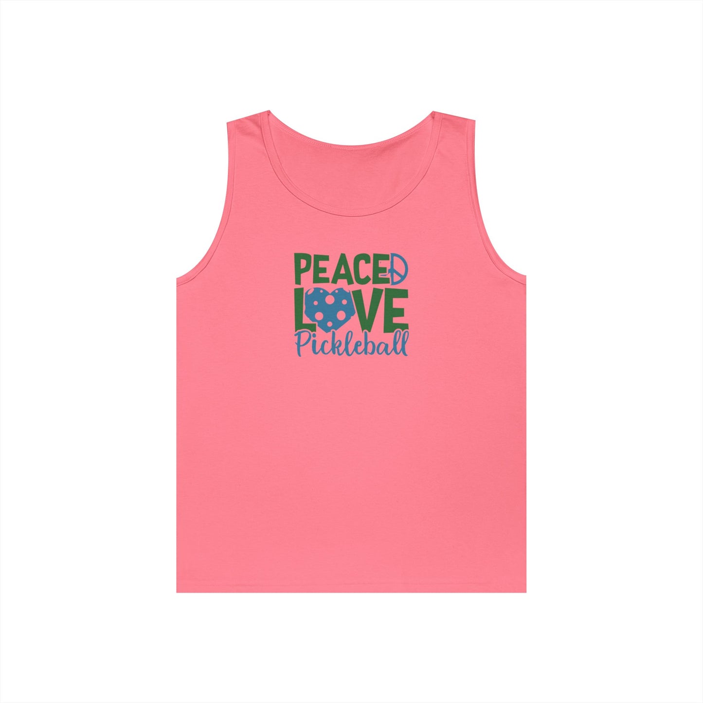 Women's Unique Pickleball Tank Top - Peace, Love, Pickleball Pink
