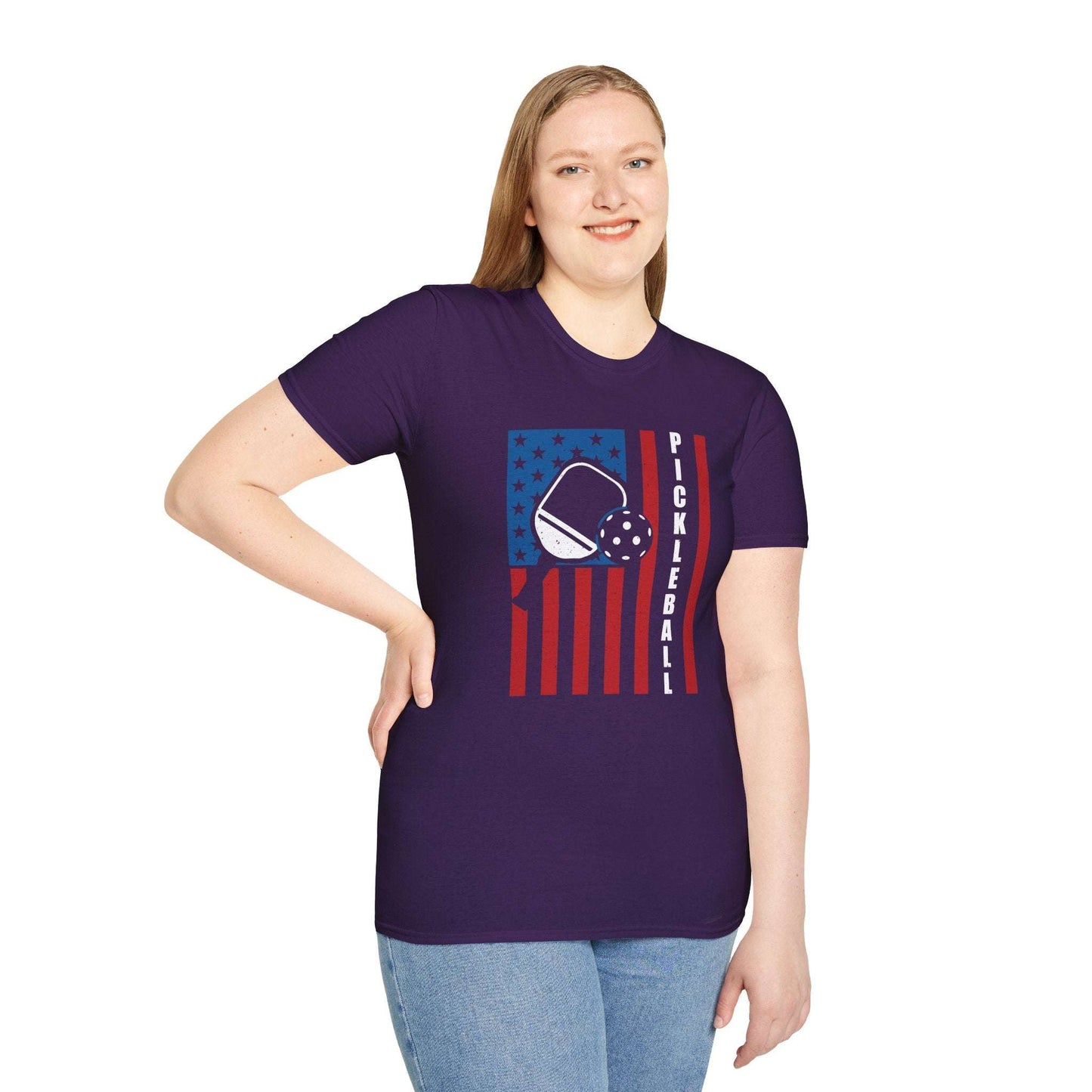 Women's Bold Pickleball T-shirt - Pickleball with American Flag
