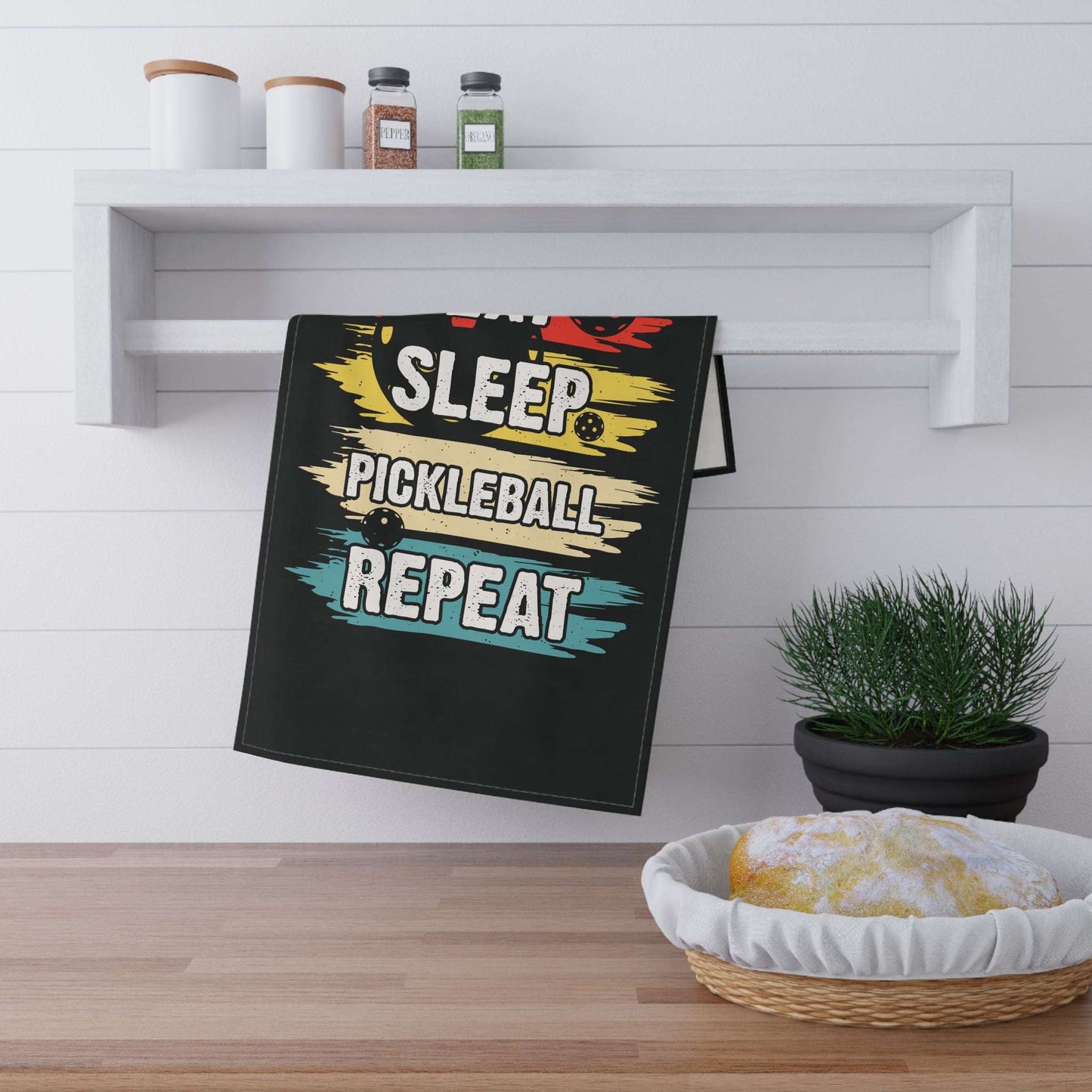 Pickleball Vibrant Tea Towel - Eat Sleep Pickleball Repeat Retro Cotton Twill