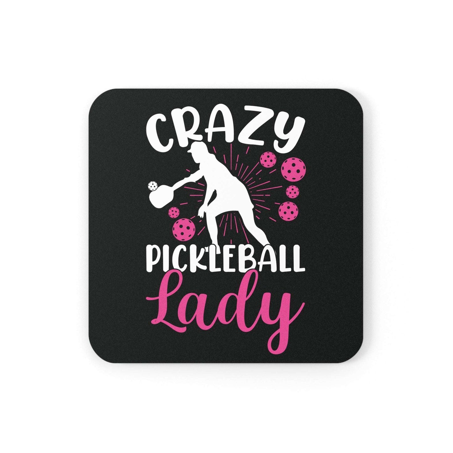 Pickleball Unique Cork Coaster - Crazy Pickleball Lady Black