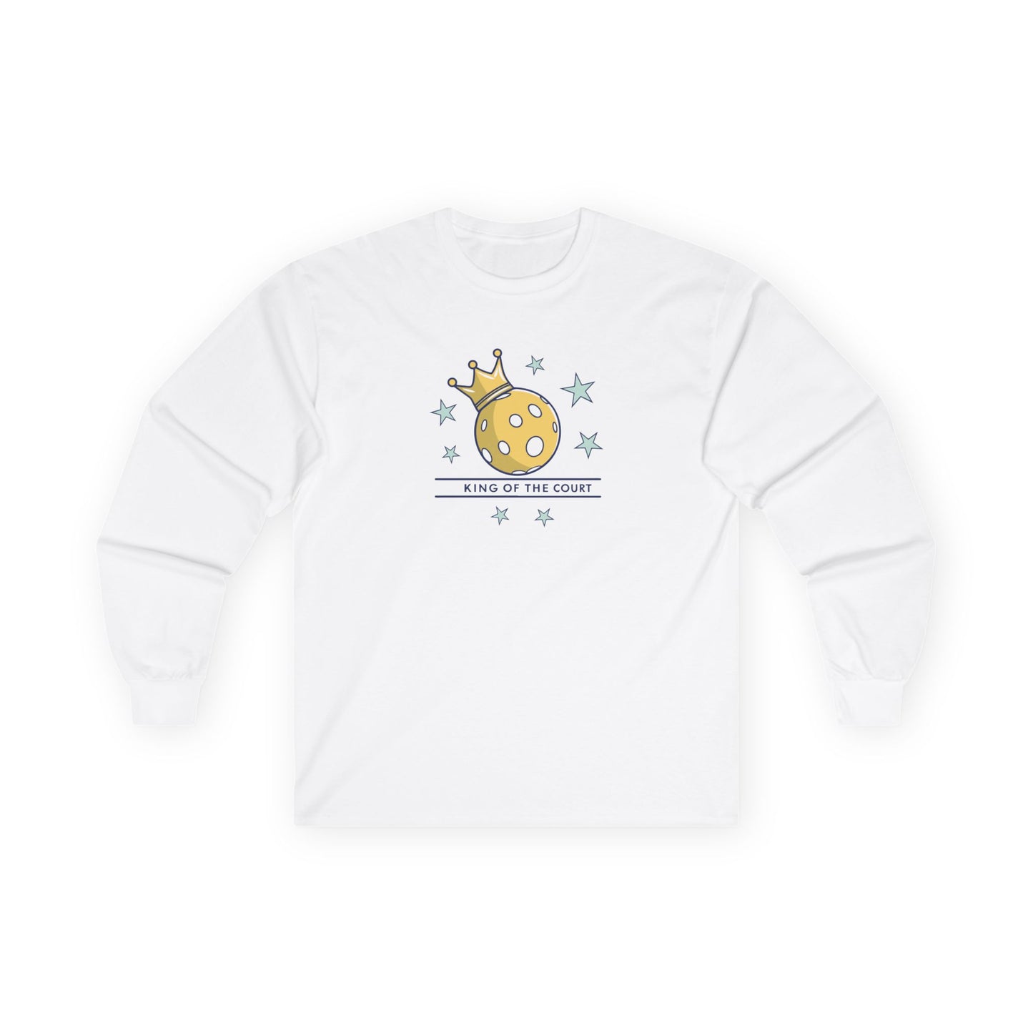 Men's Cute Pickleball Long Sleeves top - King of the Court White