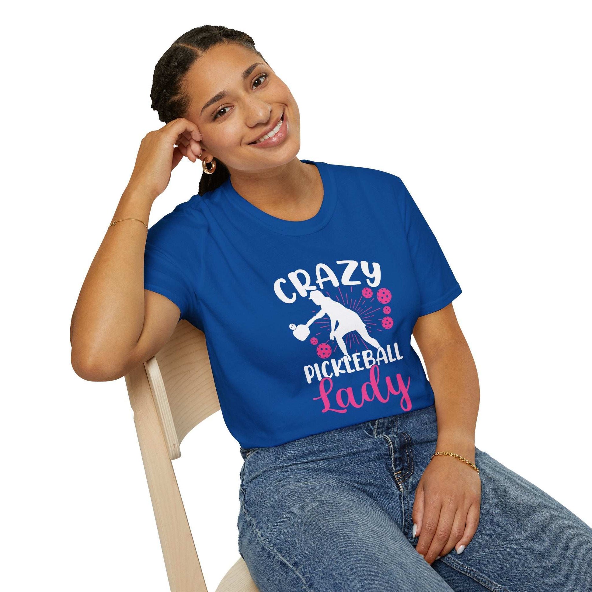 Women's Colorful Pickleball T-shirt - Crazy pickleball lady