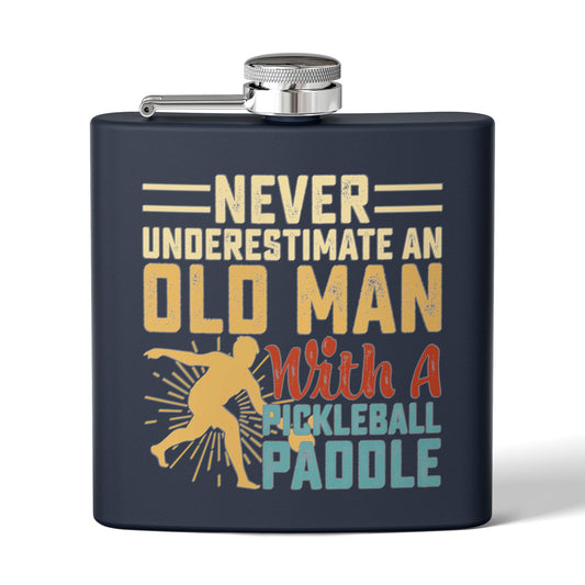 Pickleball Cool Flask - Never Underestimate an Old Man Navy