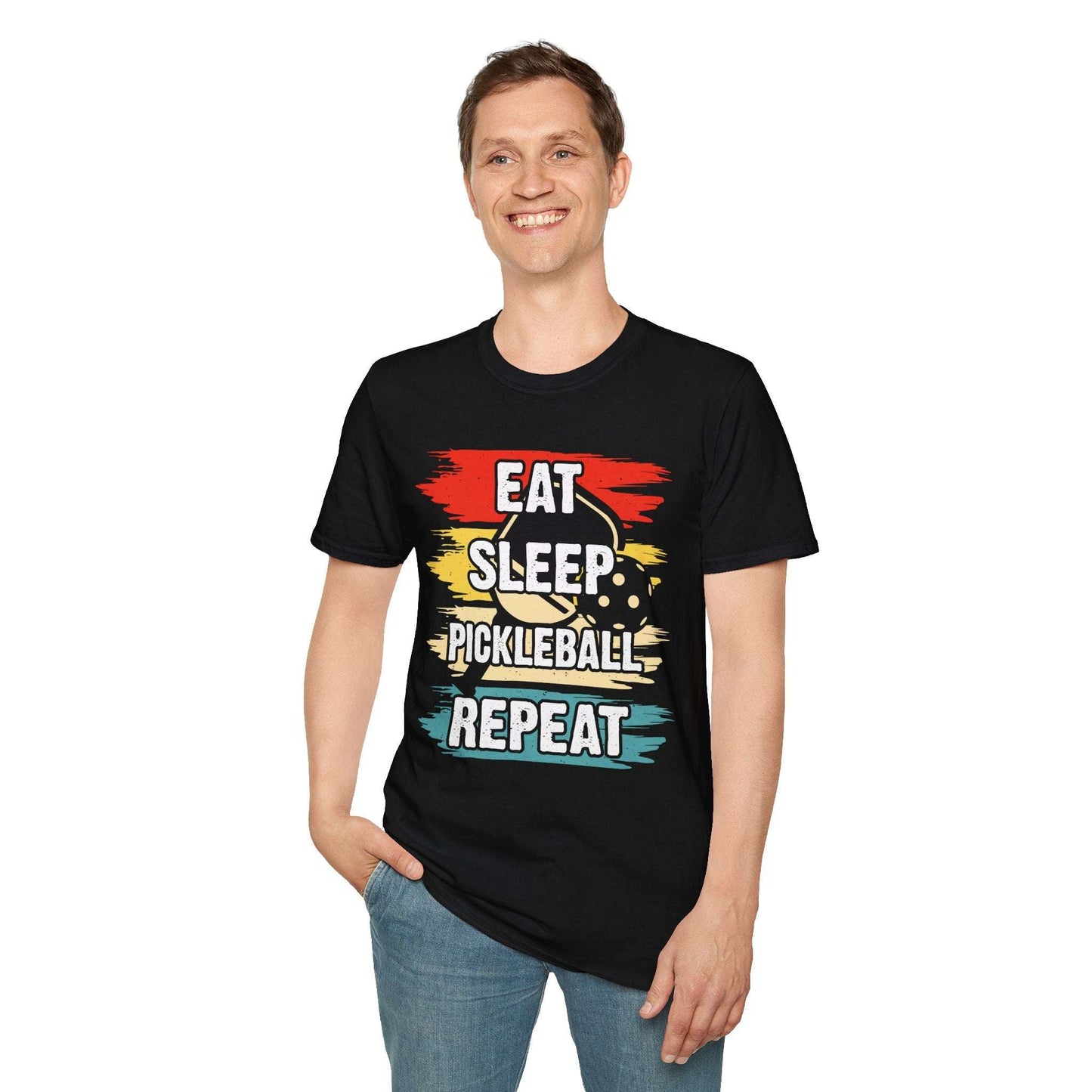 Men's Vibrant Pickleball T-shirt - Eat Sleep Pickleball Repeat Retro