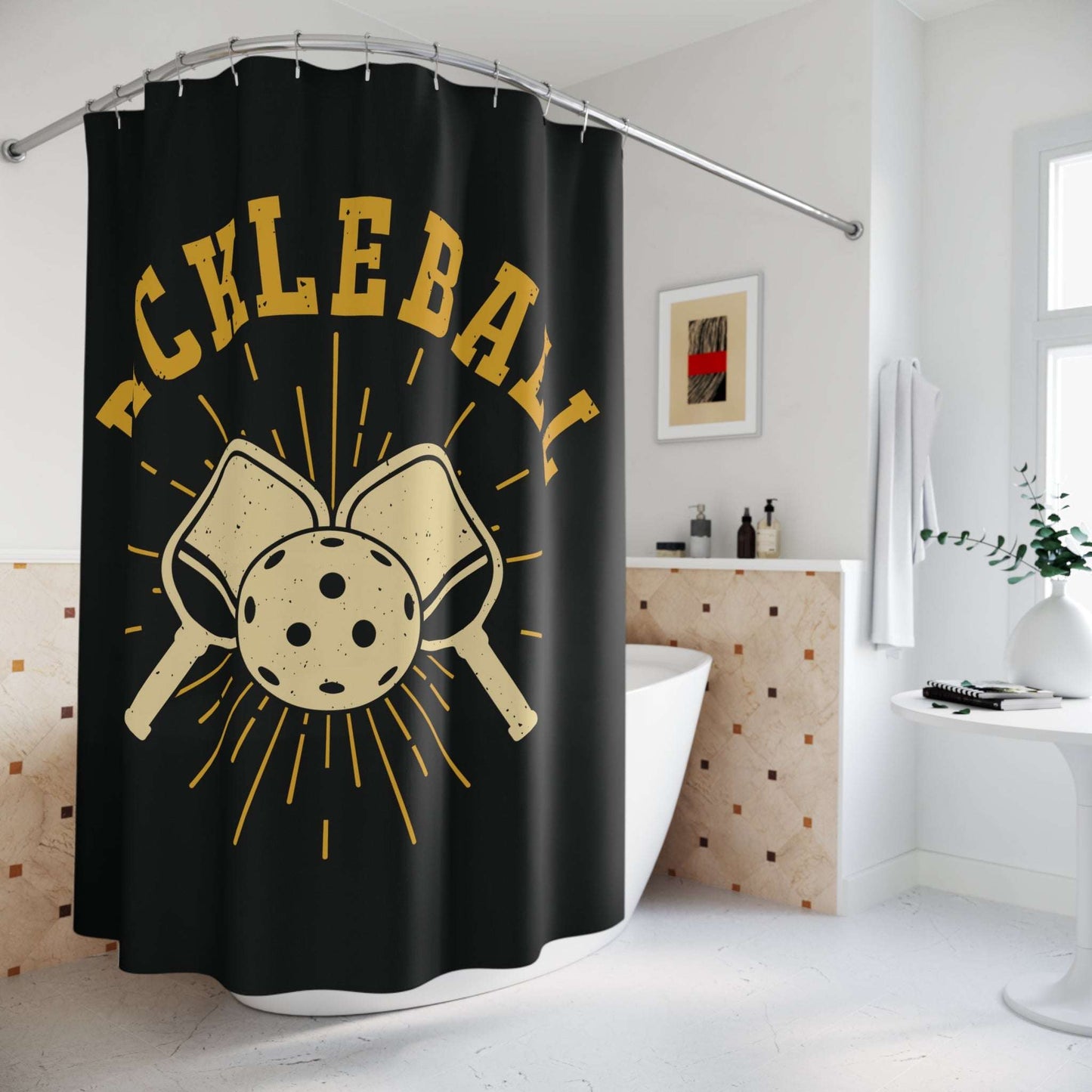 Pickleball Durable Shower Curtain - Pickleball Retro