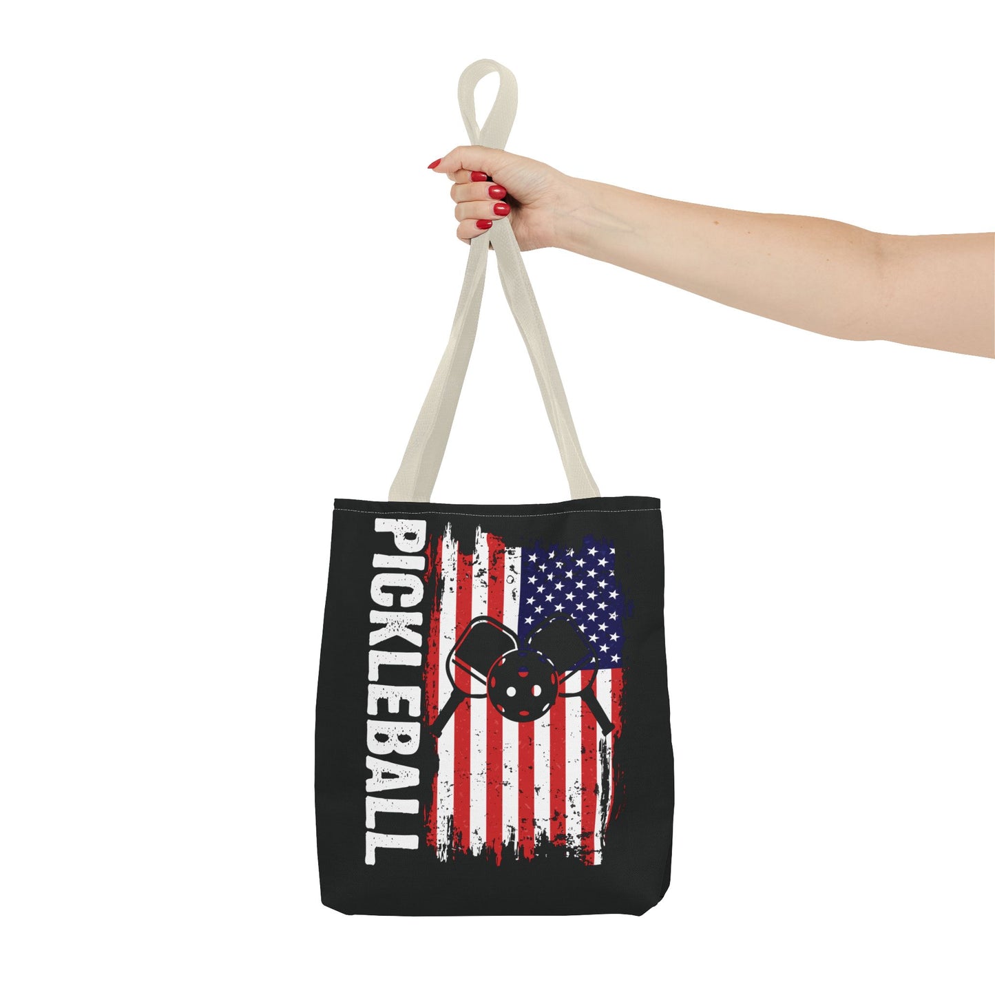 Pickleball Durable Tote Bag - Pickleball with American Flag