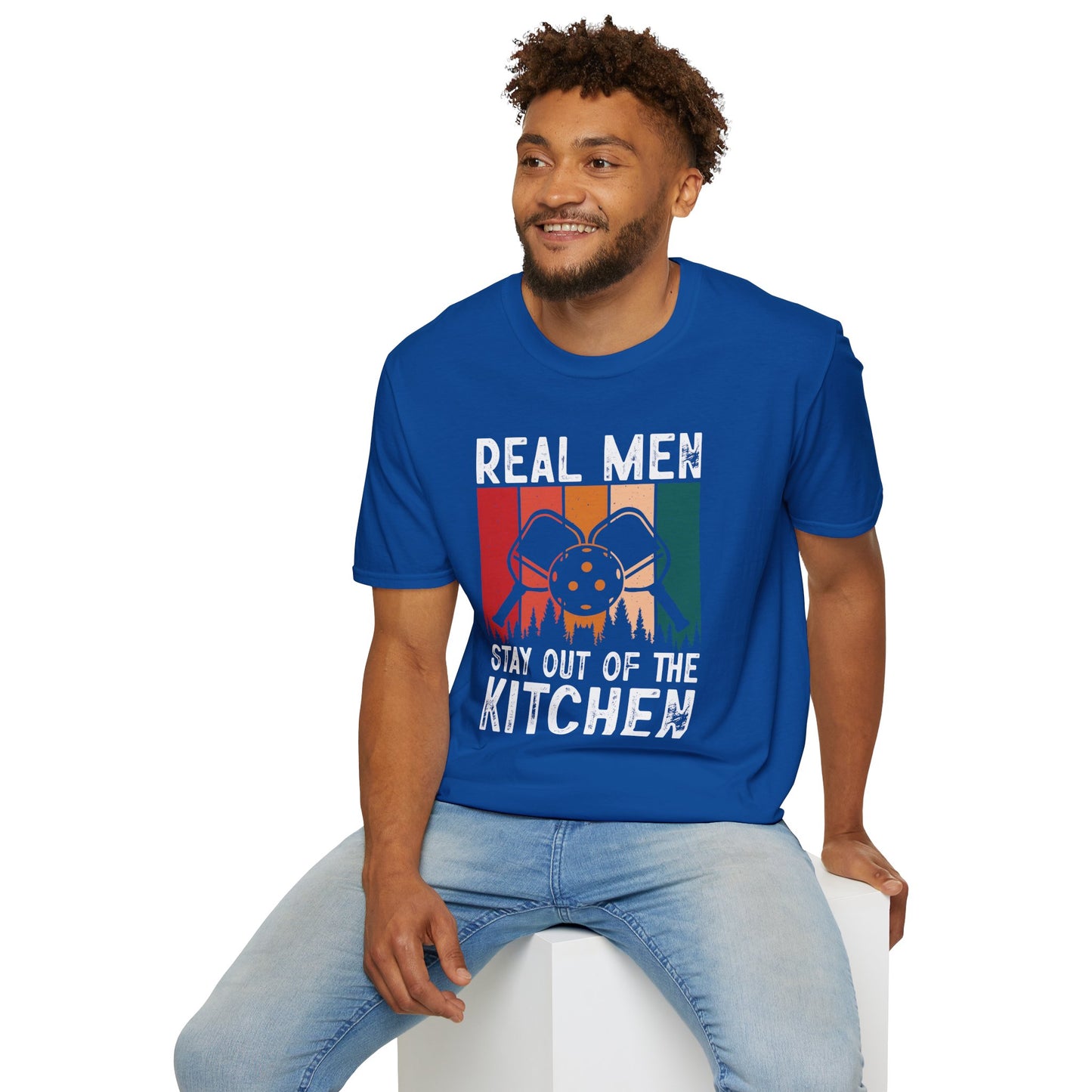 Men's Pickleball T-shirt - Real Men Stay Out of the Kitchen Retro