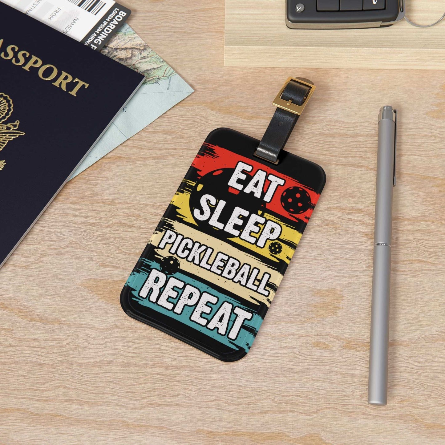 Pickleball Cool Luggage Tag - Eat Sleep Pickleball Repeat Retro