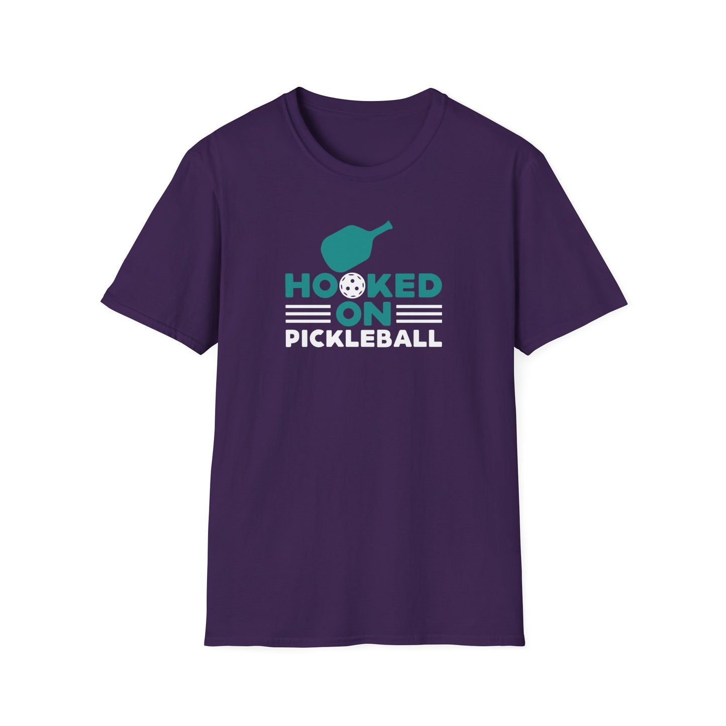 Men's Comfy Pickleball T-shirt - Hooked on Pickleball Purple