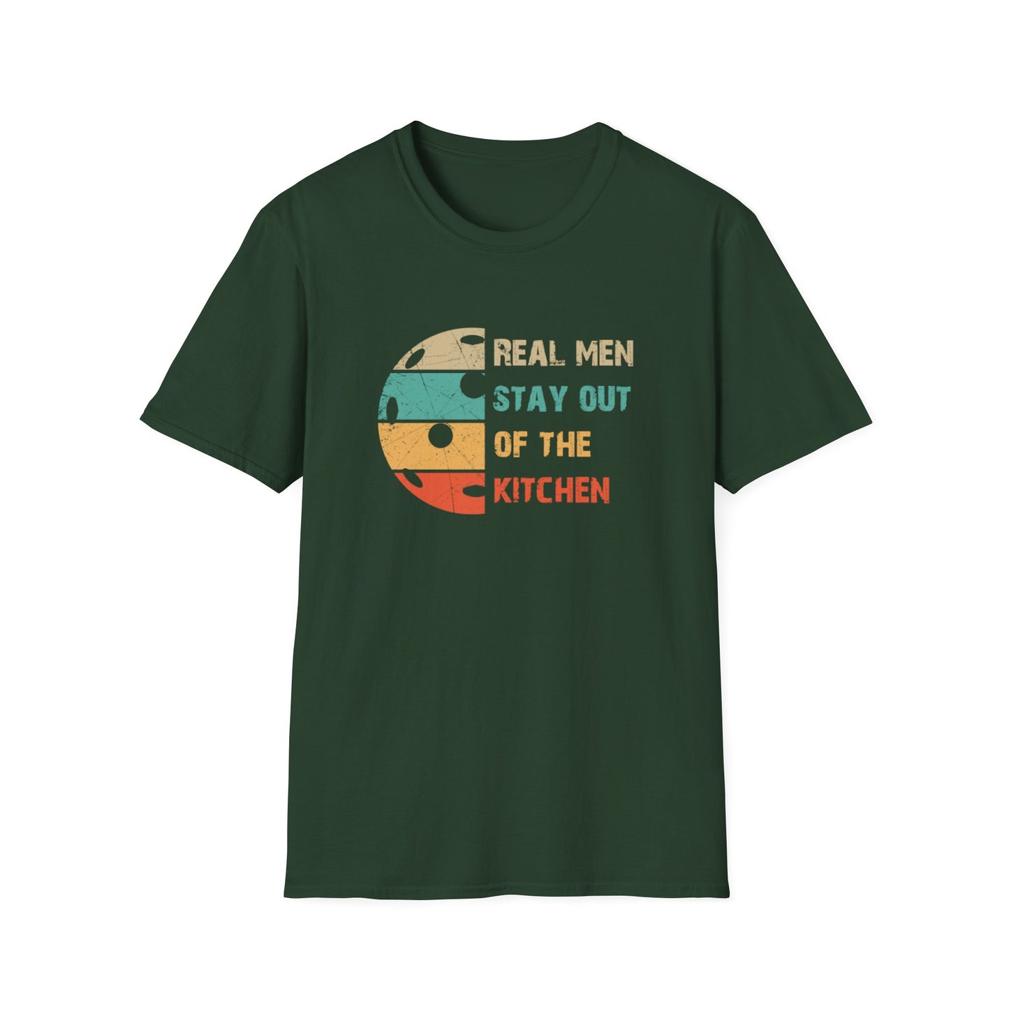 Men's Cool Pickleball T-shirt - Real Men Stay Out Of The Kitchen Retro Green