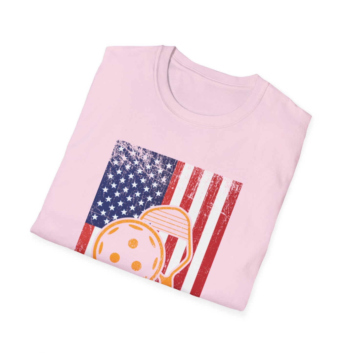 Women's Vibrant Pickleball T-shirt - Pickleball with American Flag