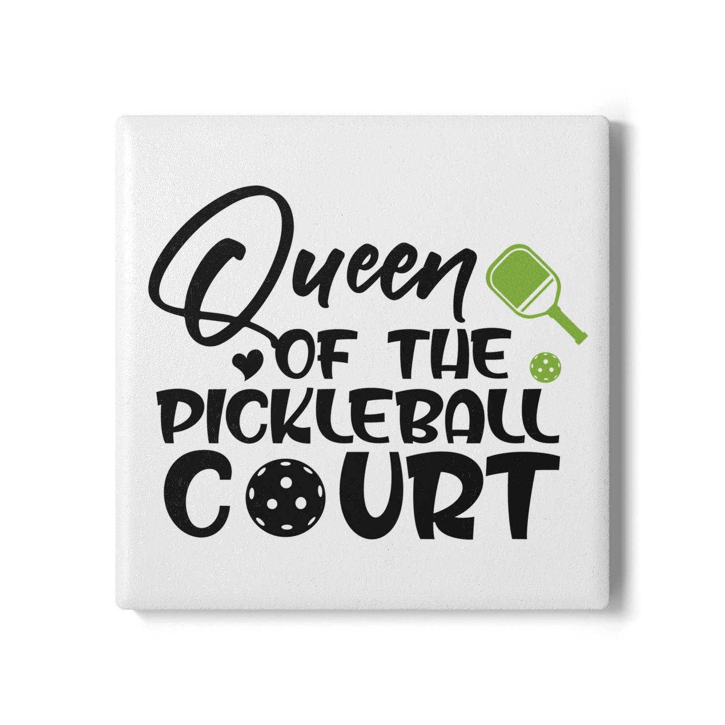 Pickleball Stylish Ceramic Coaster - Queen of the Pickleball Court White