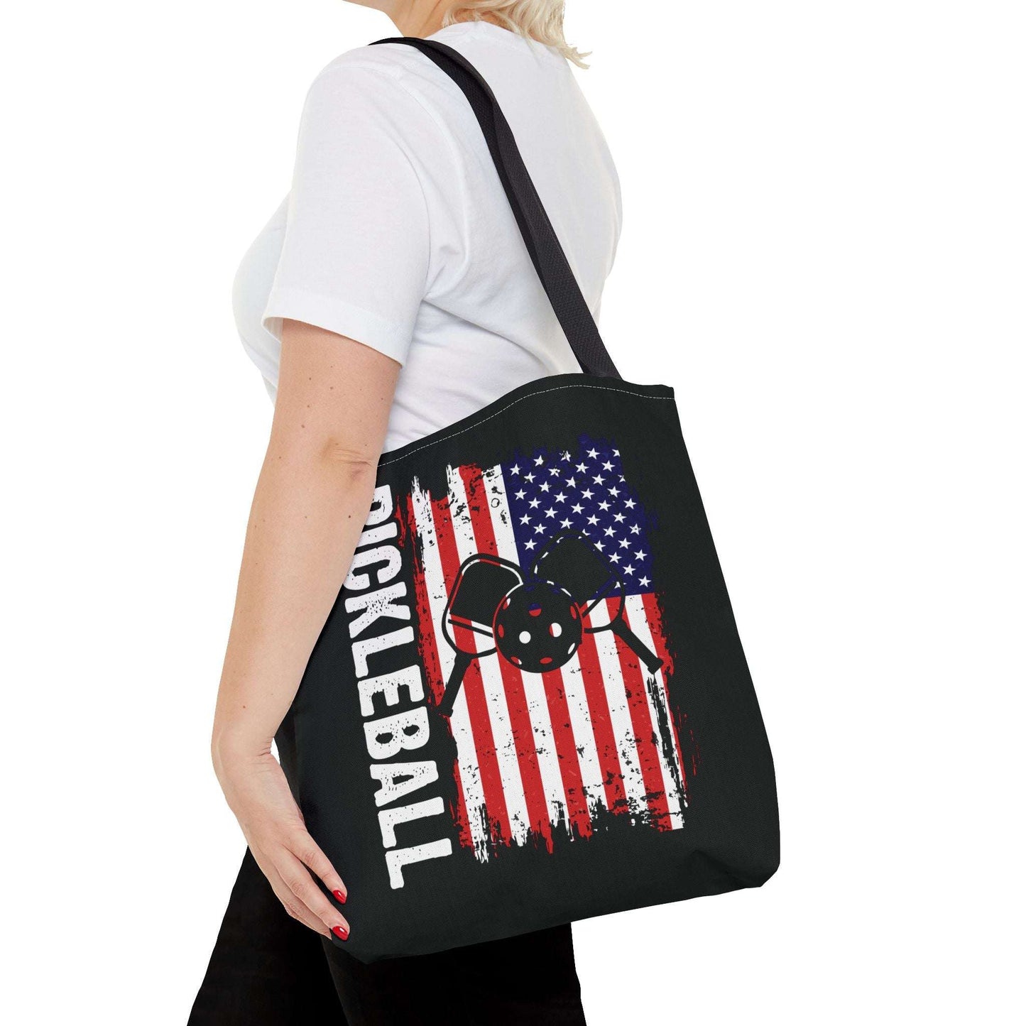 Pickleball Durable Tote Bag - Pickleball with American Flag