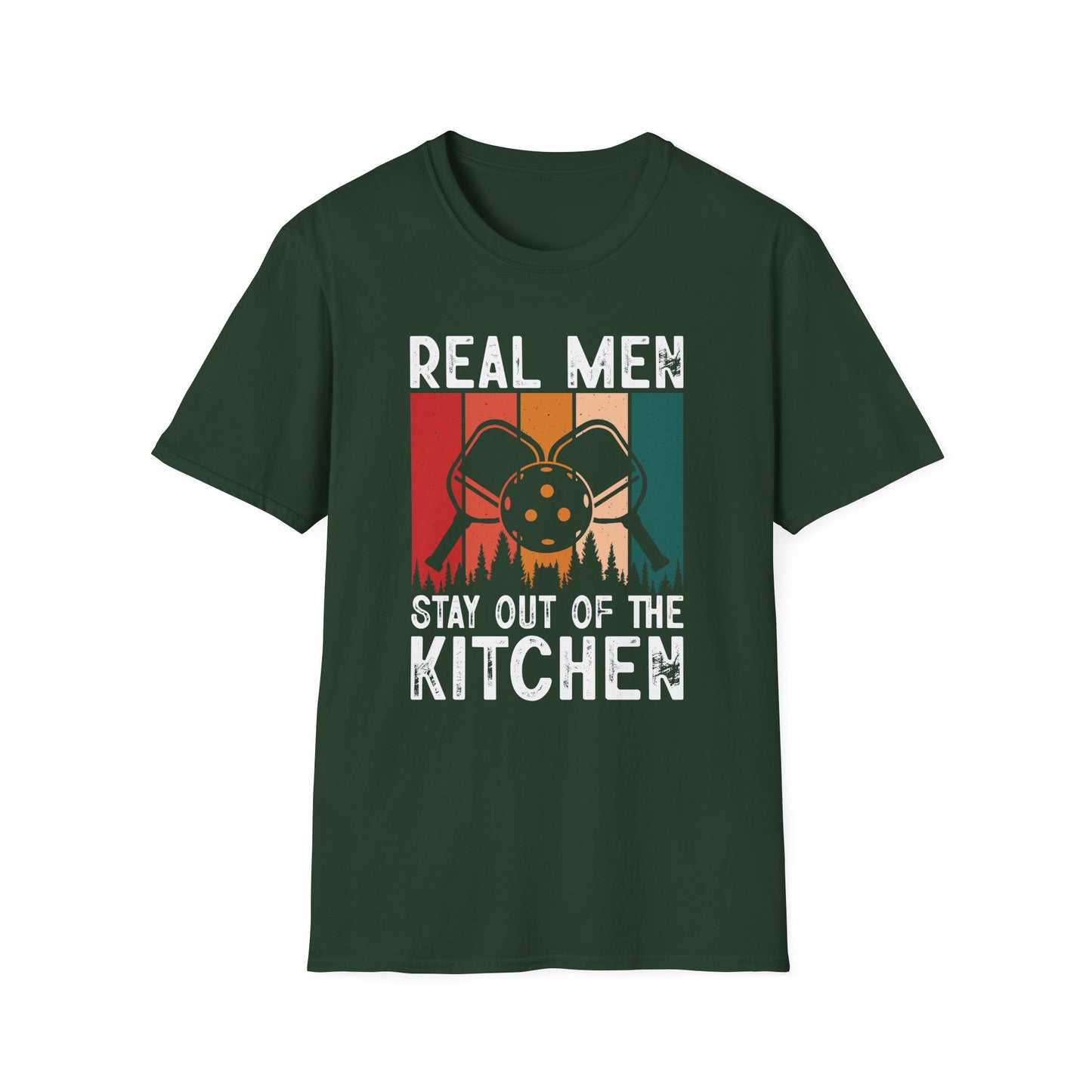 Men's Pickleball T-shirt - Real Men Stay Out of the Kitchen Retro Green
