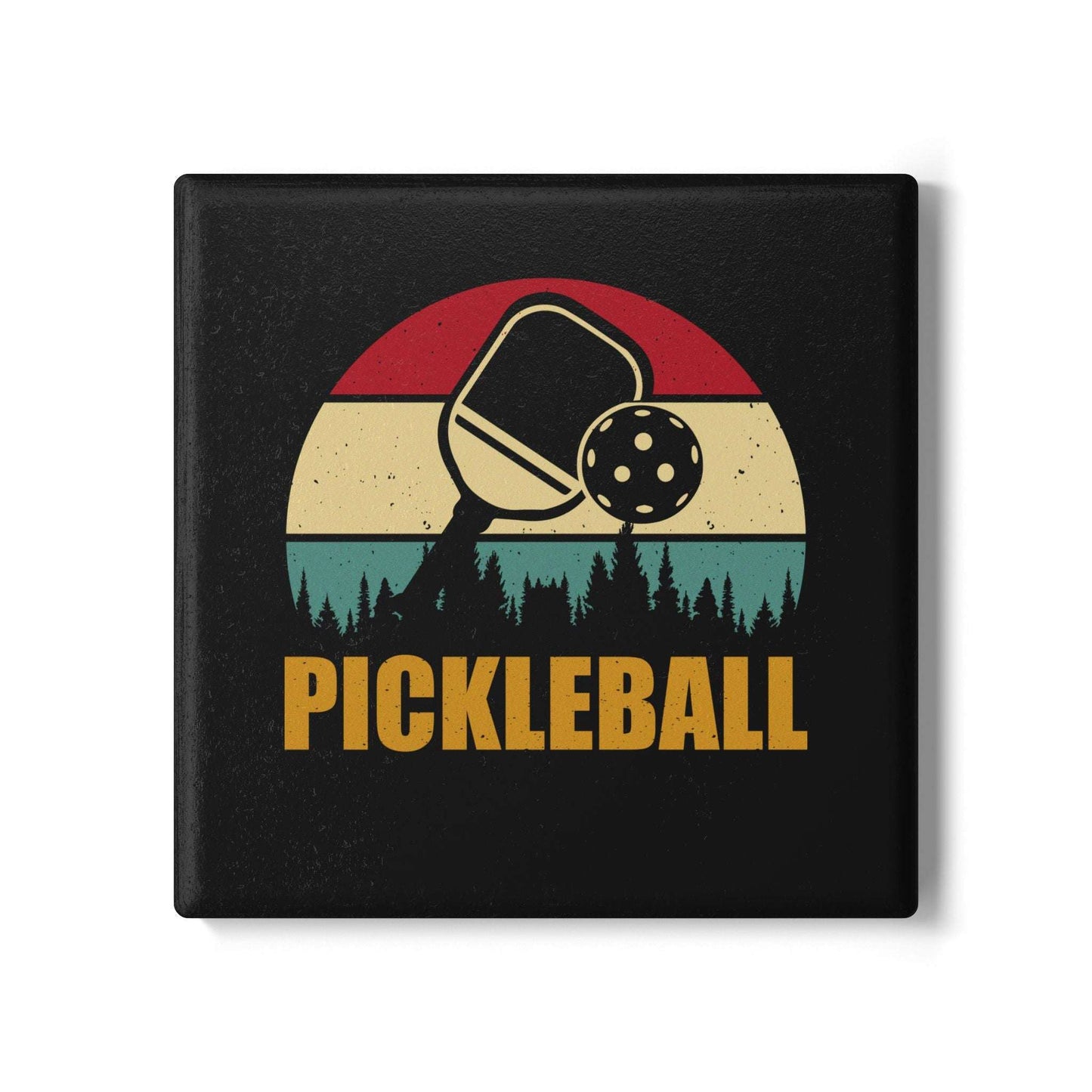 Pickleball Cool Ceramic Coaster - Pickleball Retro Black