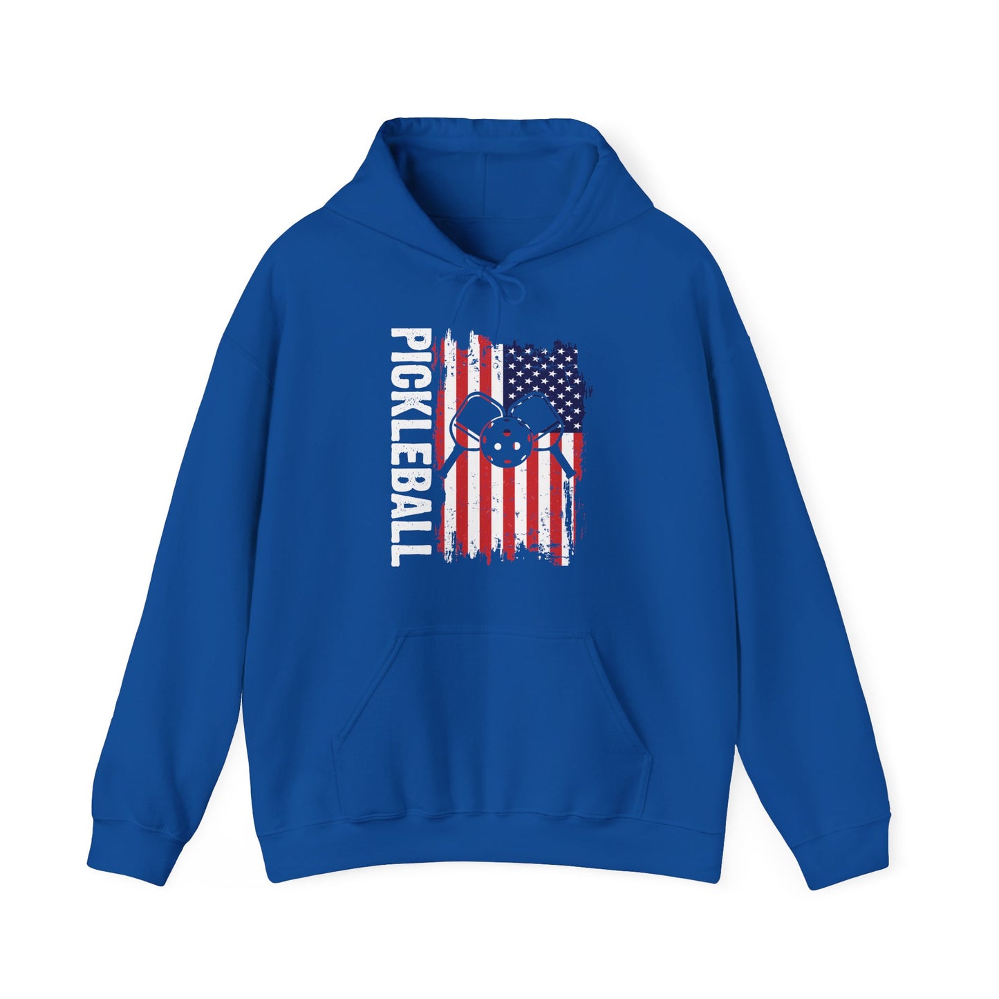 Men's Comfy Pickleball Hoodie - Pickleball with American Flag Royal