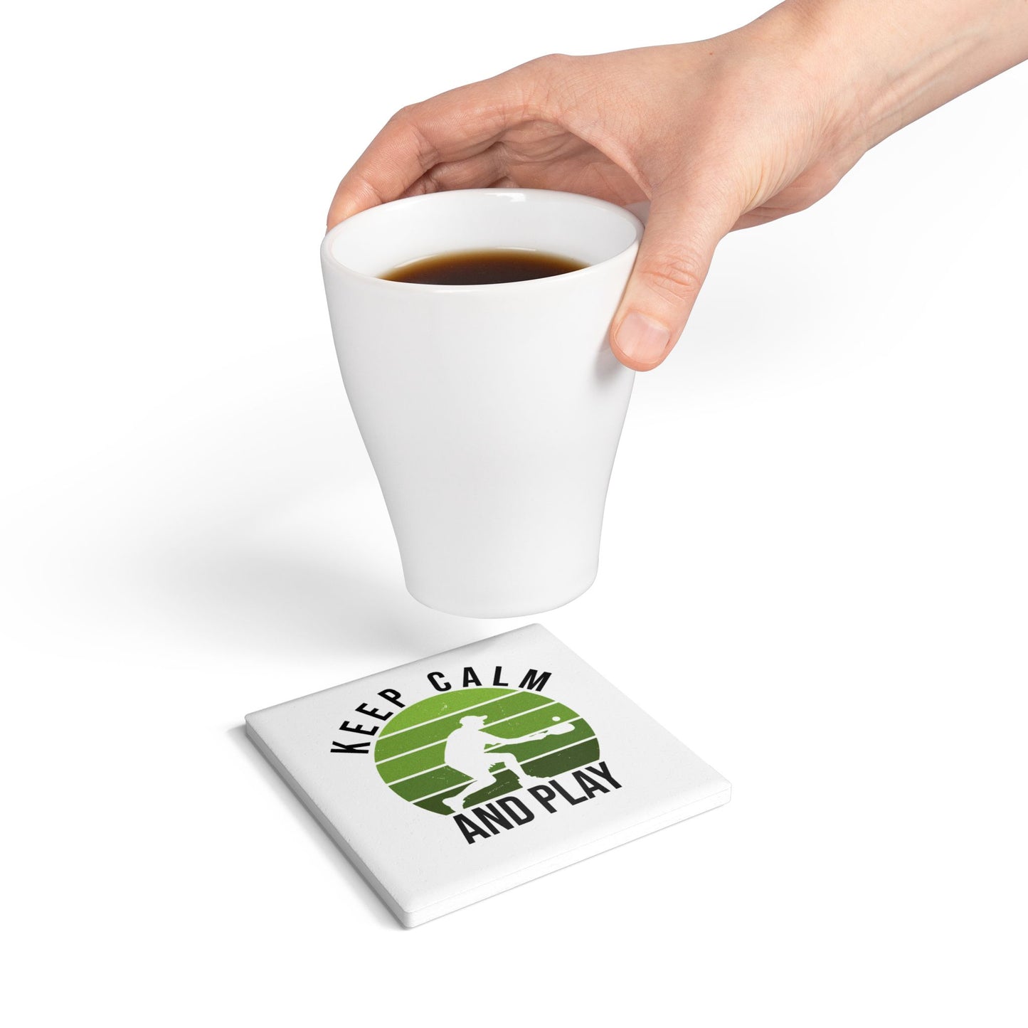 Pickleball Stylish Ceramic Coaster - Keep Calm and Play