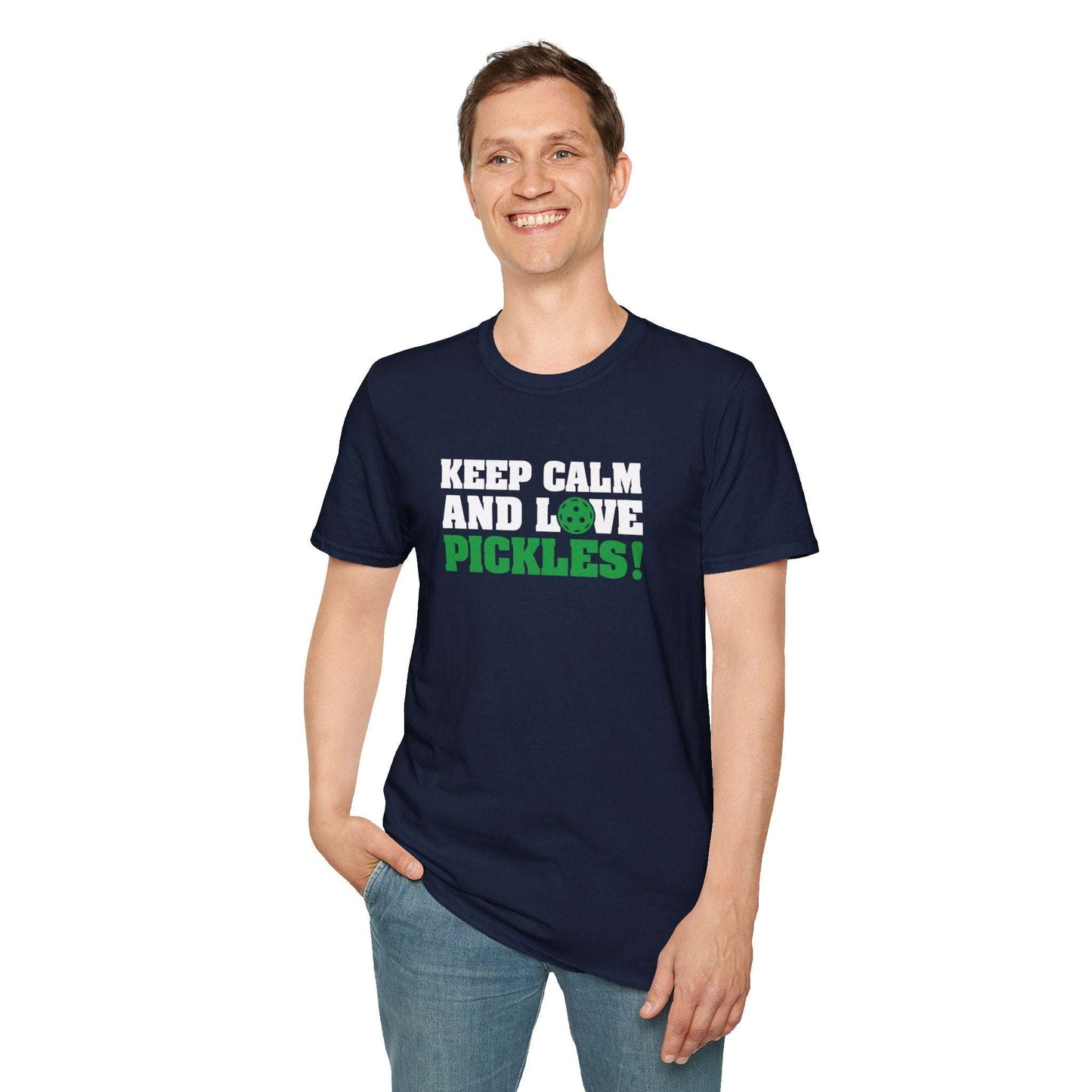 Men's Funny Pickleball T-shirt - Keep Calm and Love Pickles