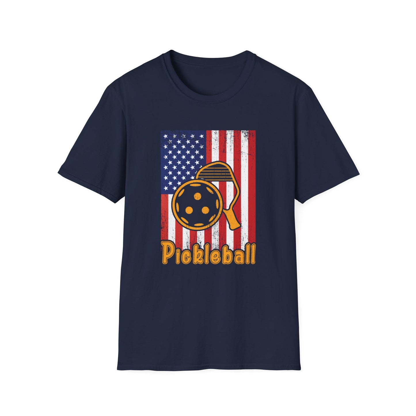 Women's Vibrant Pickleball T-shirt - Pickleball with American Flag