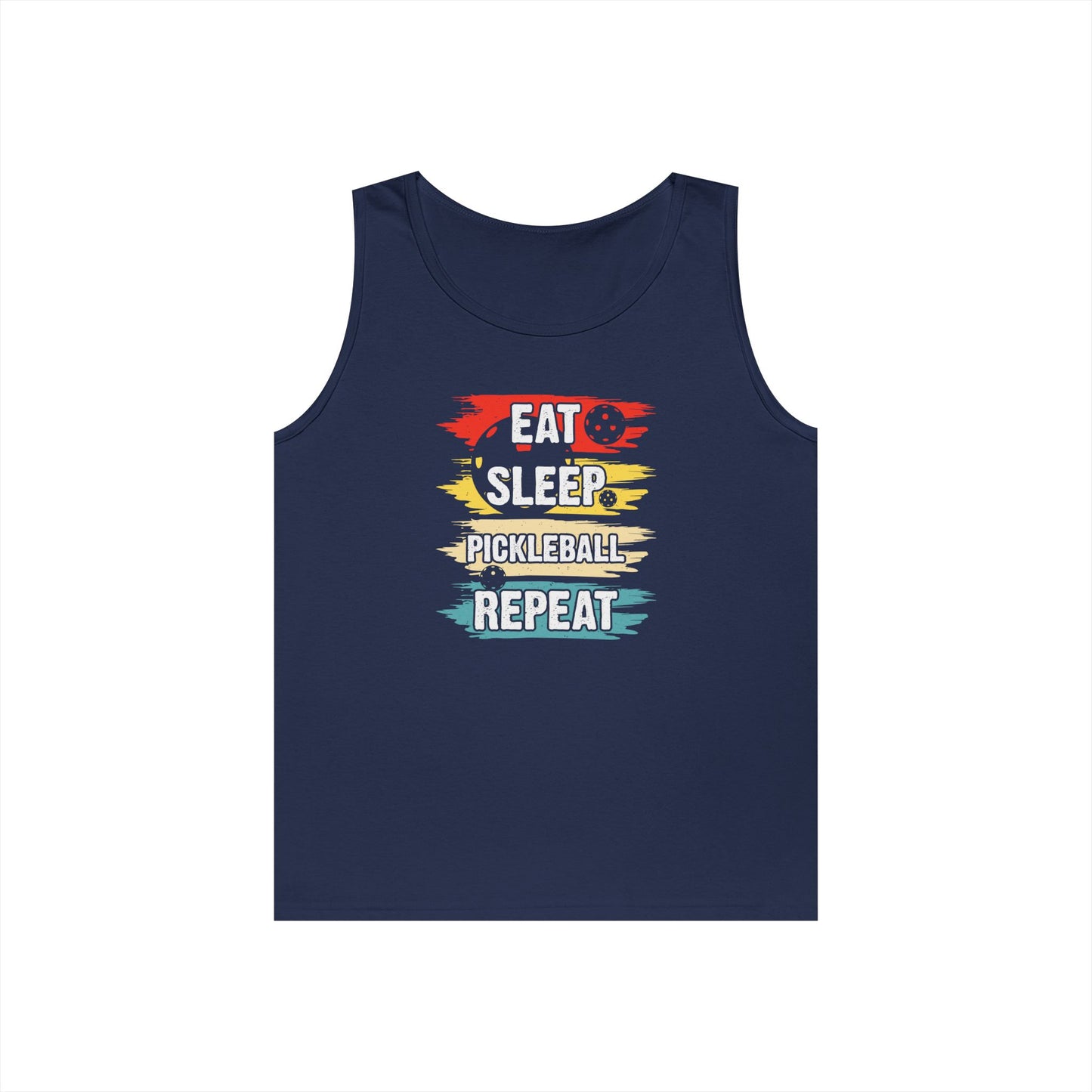 Men's Cool Pickleball Tank Top - Eat Sleep Pickleball Repeat Retro Navy