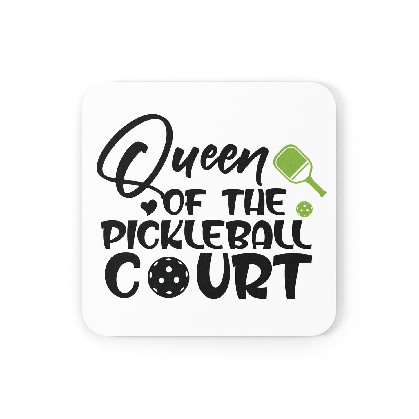Pickleball Durable Cork Coaster - Queen of the Pickleball Court White