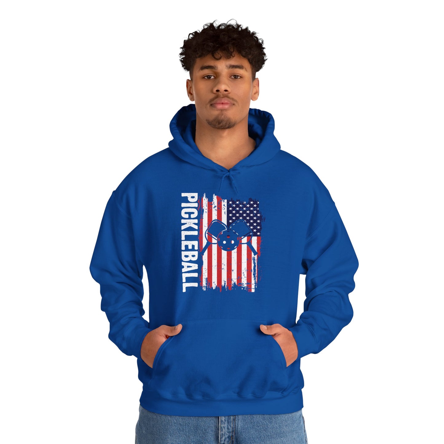 Men's Comfy Pickleball Hoodie - Pickleball with American Flag