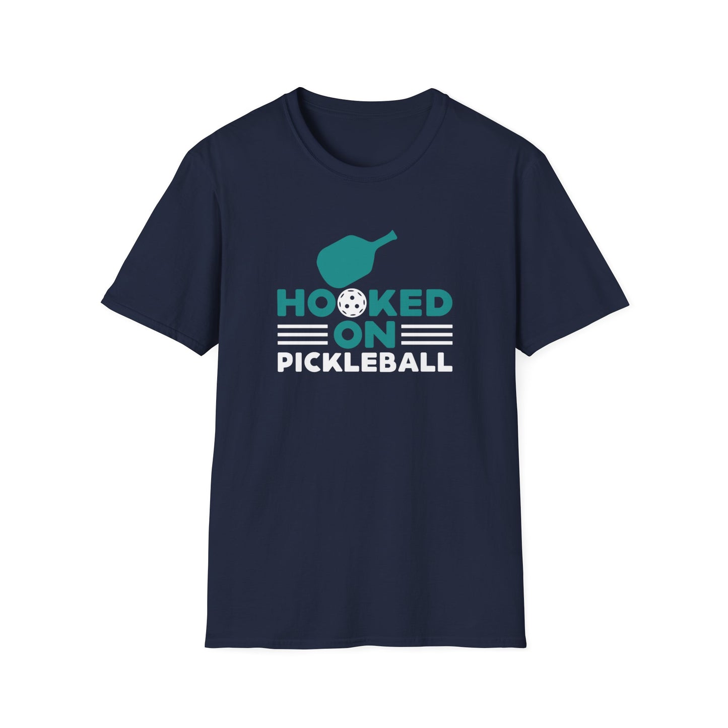 Women's Comfy Pickleball T-shirt - Hooked on Pickleball Navy