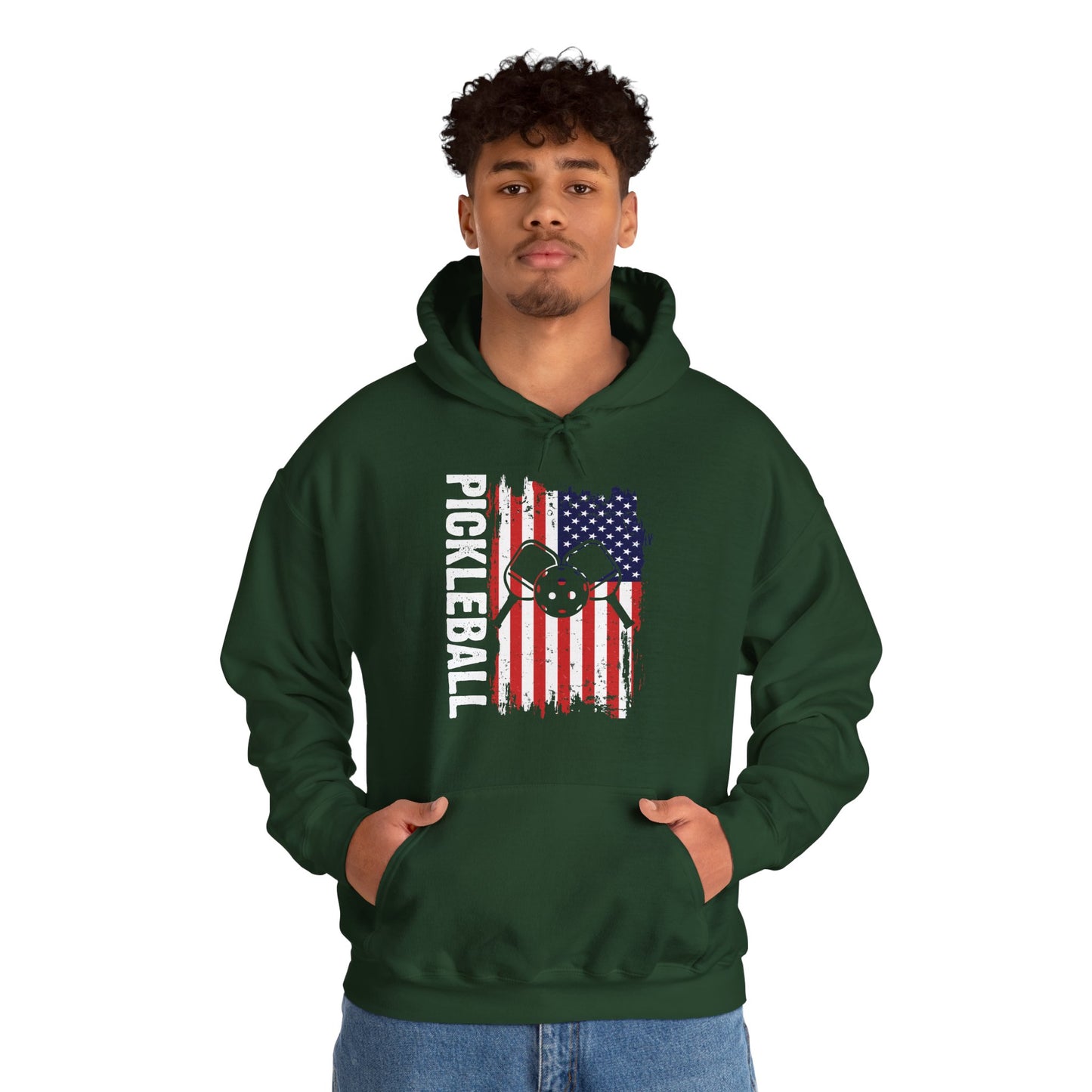 Men's Comfy Pickleball Hoodie - Pickleball with American Flag