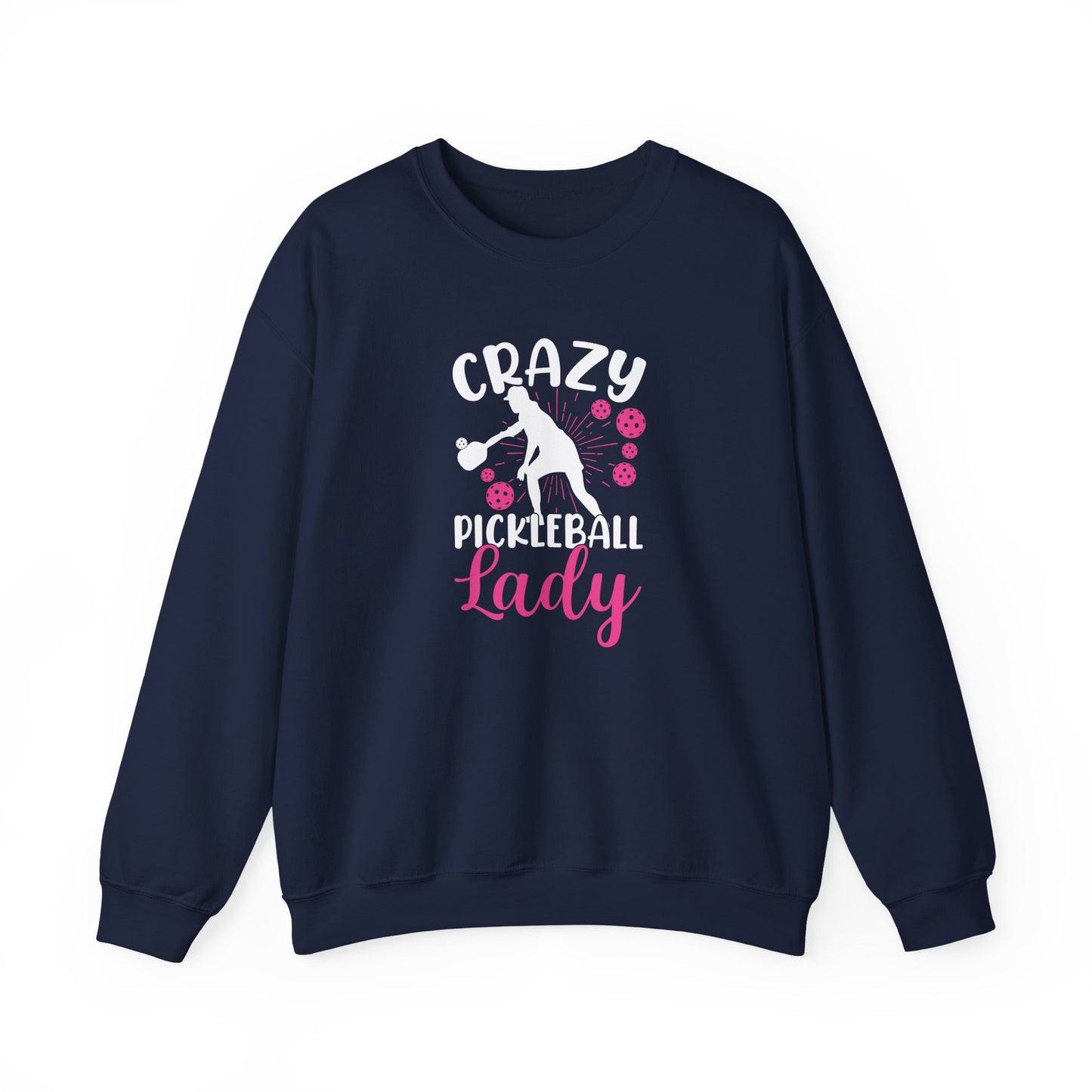 Women's Durable Pickleball Sweatshirt - Crazy Pickleball Lady Navy