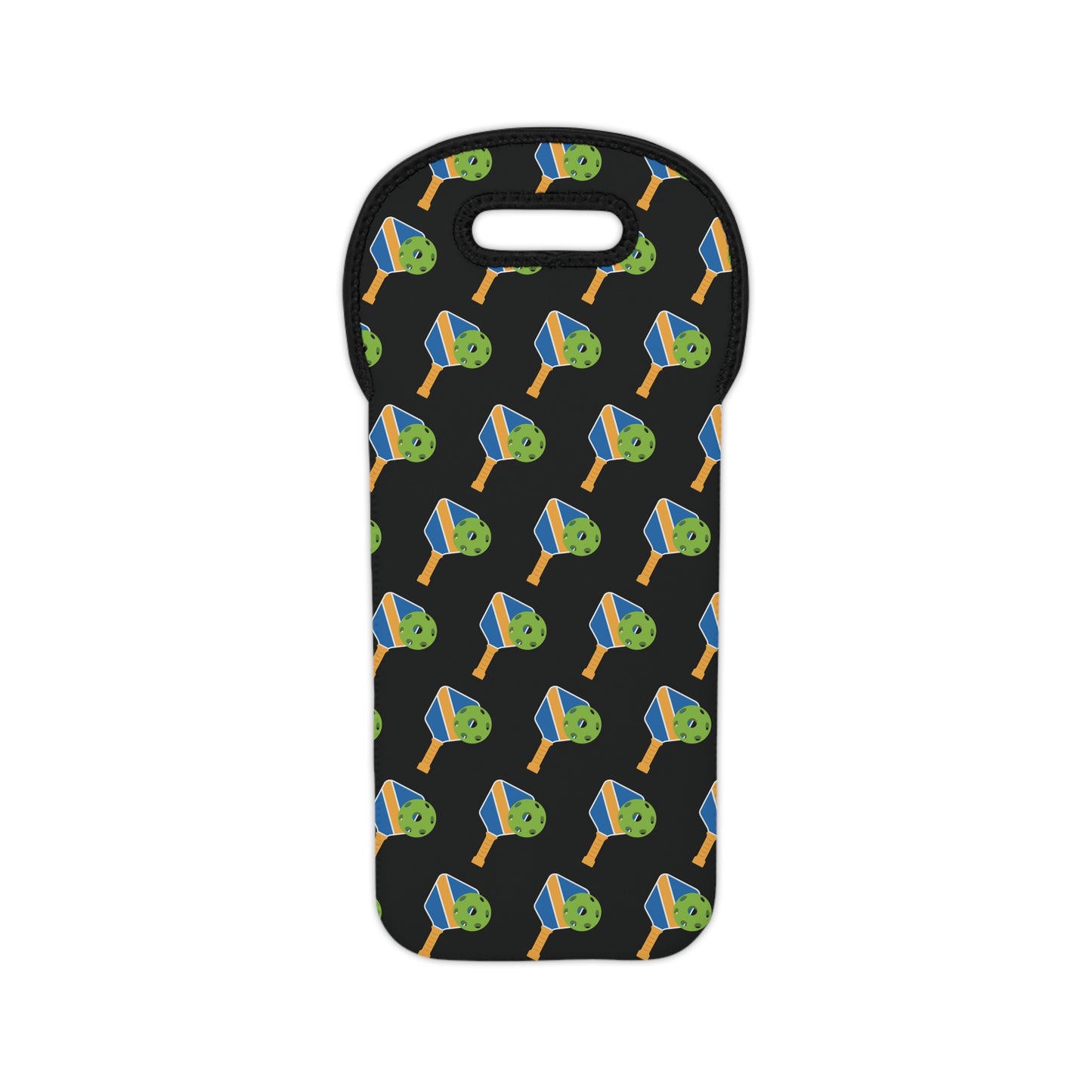 Pickleball Energetic Wine Tote Bag - Paddle and Ball Black