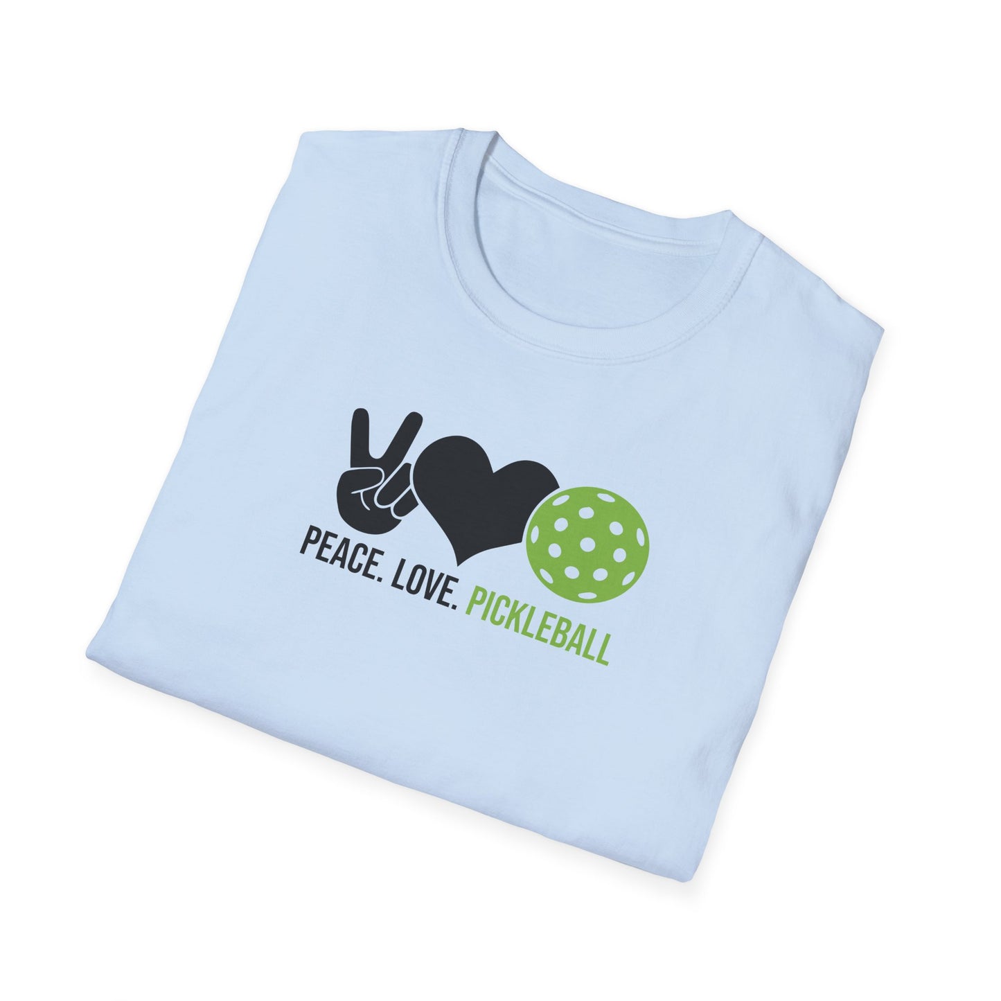 Women's Cheerful Pickleball T-shirt - Peace, Love, Pickleball