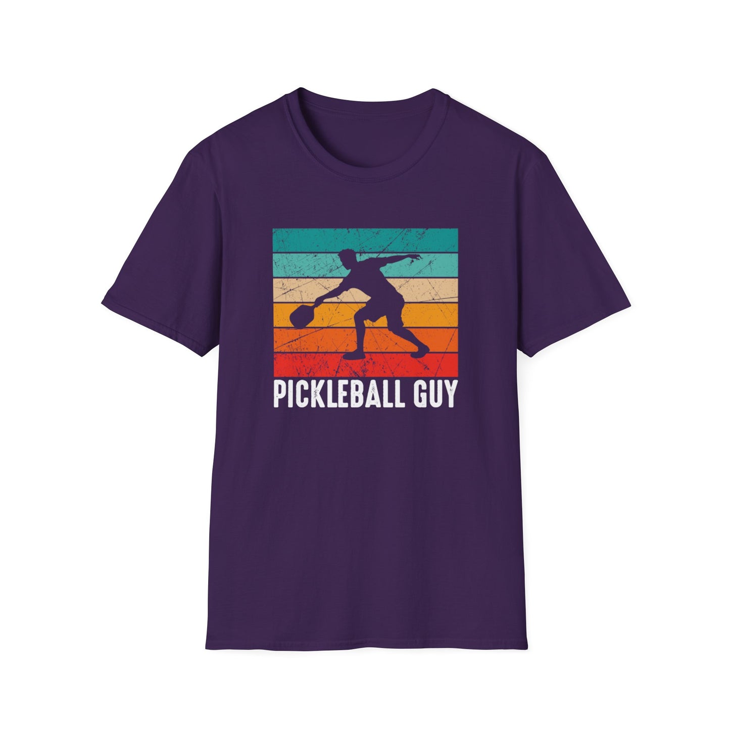 Men's Eye-Catching Pickleball T-shirt - Pickleball Guy Retro Purple