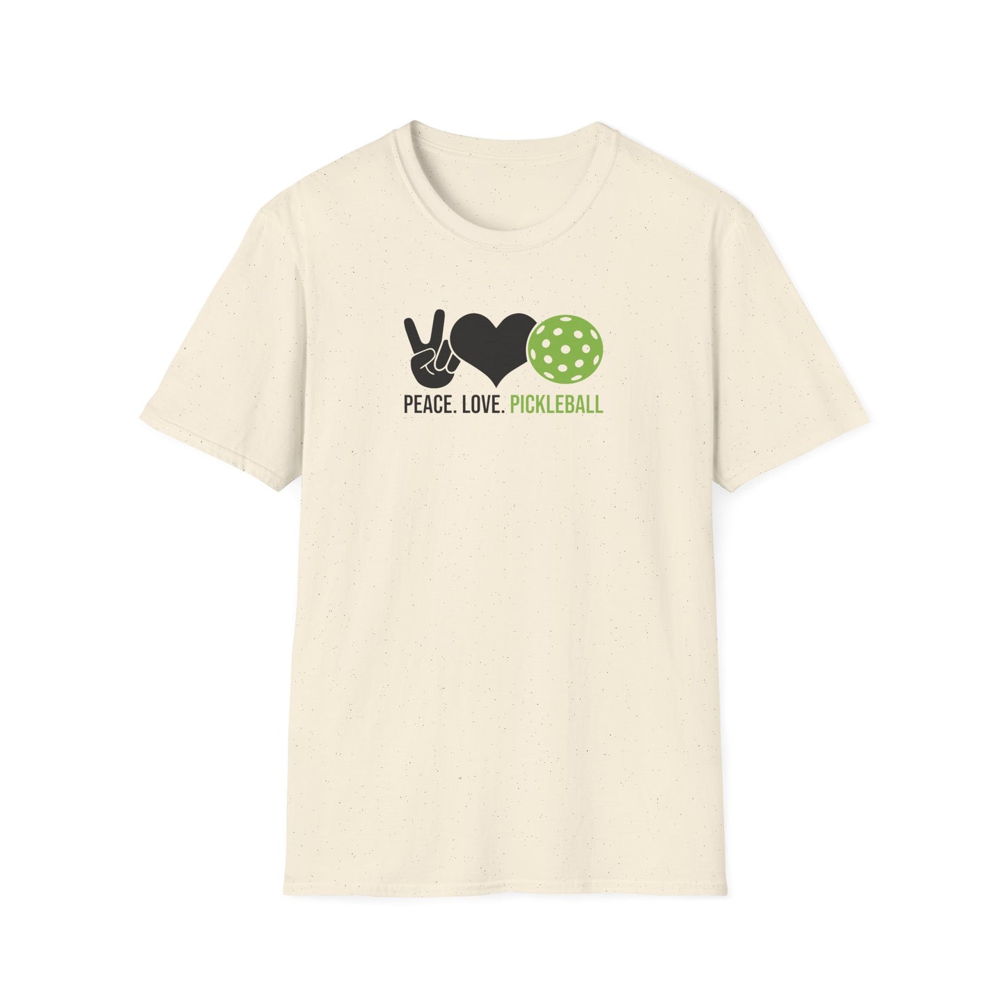 Women's Cheerful Pickleball T-shirt - Peace, Love, Pickleball Beige