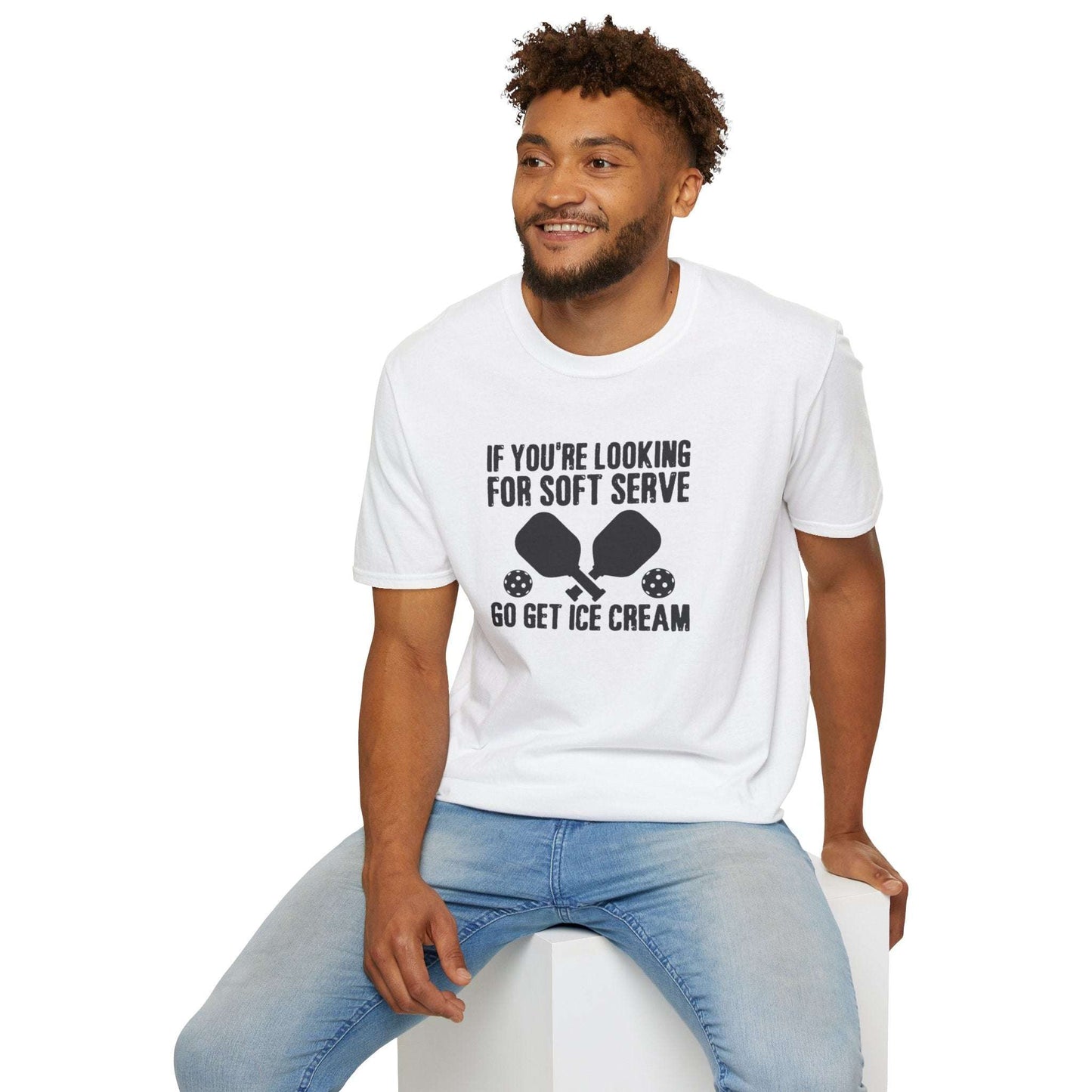 Men's Witty Pickleball T-shirt - Looking for Soft Serve? Get Ice Cream