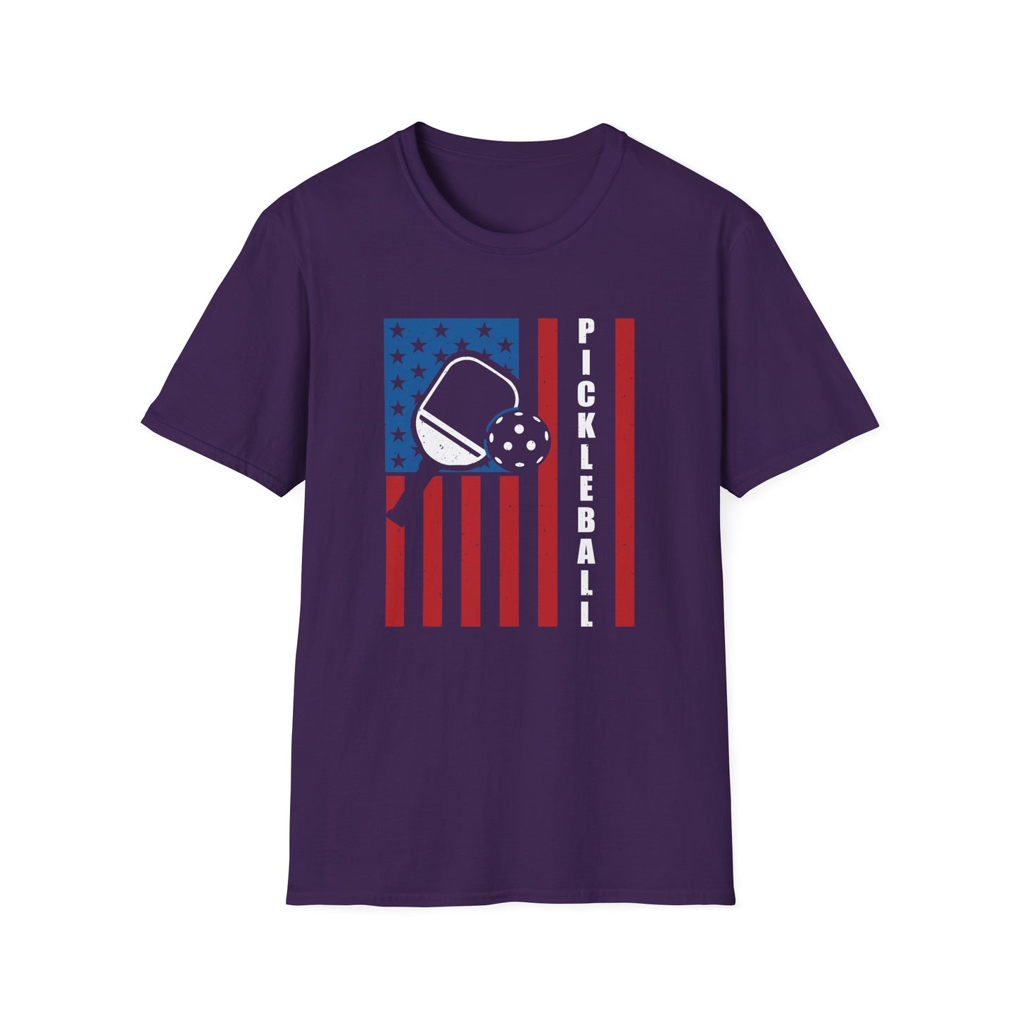 Women's Bold Pickleball T-shirt - Pickleball with American Flag Purple
