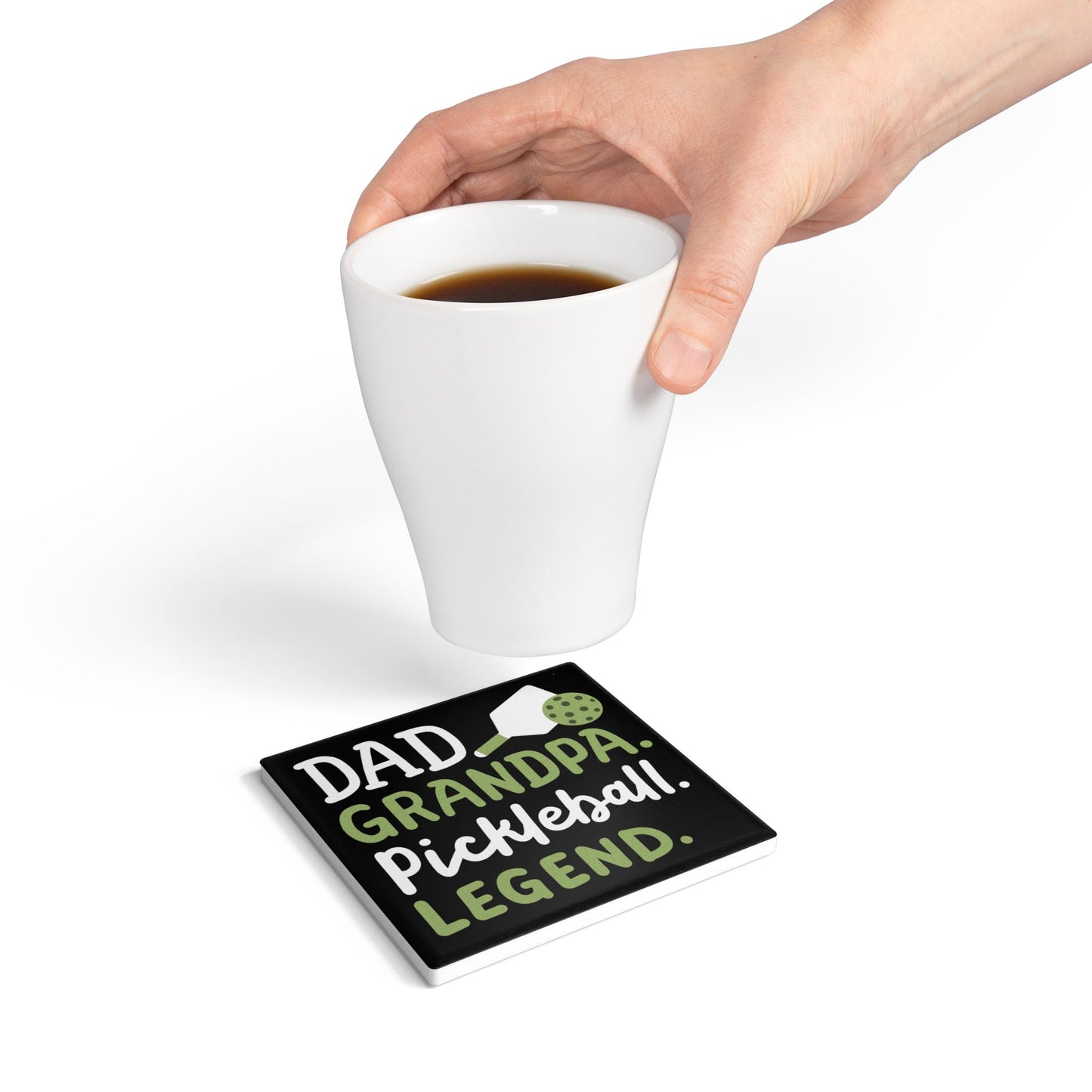 Pickleball Cool Ceramic Coaster - Dad Grandpa Pickleball Legend