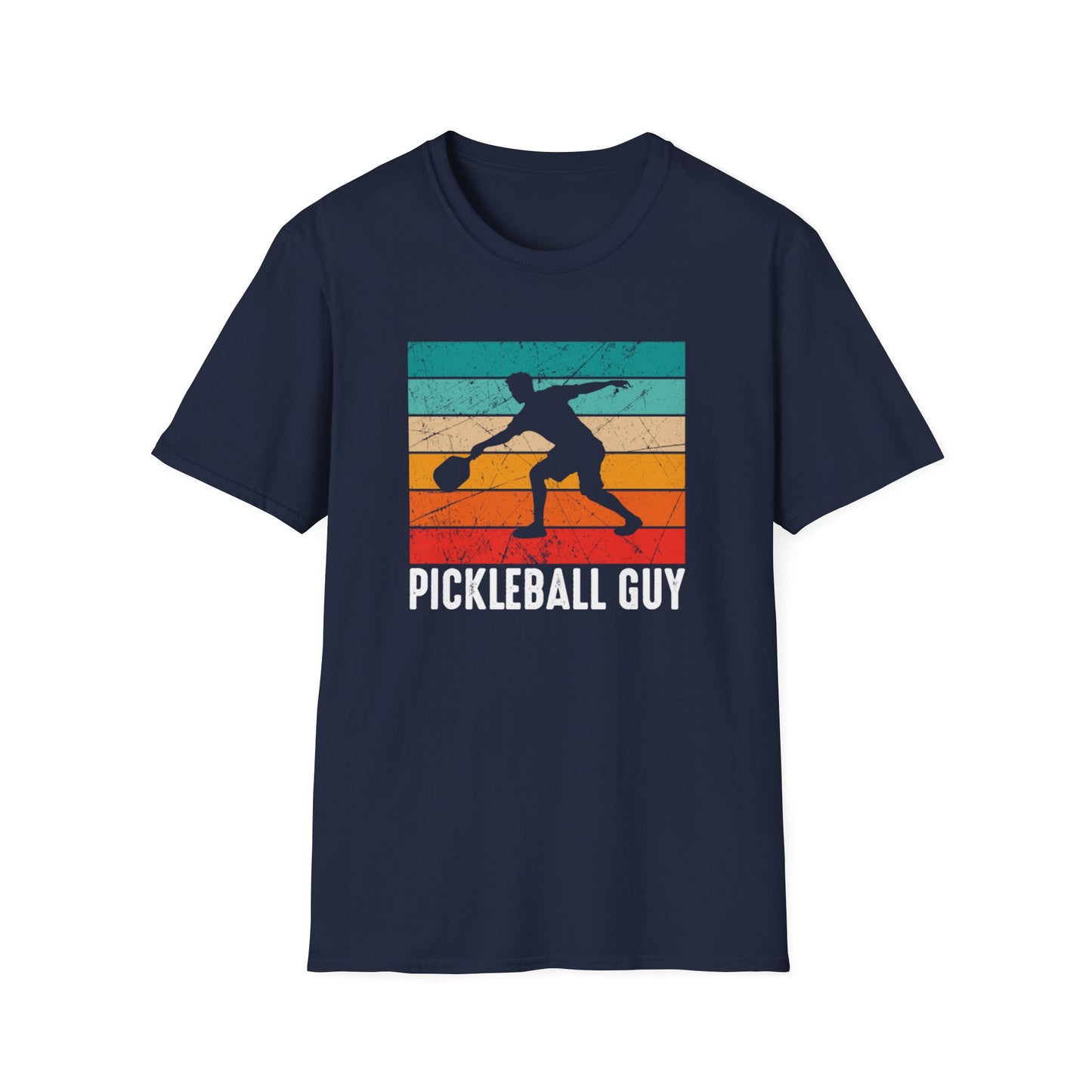 Men's Eye-Catching Pickleball T-shirt - Pickleball Guy Retro Navy