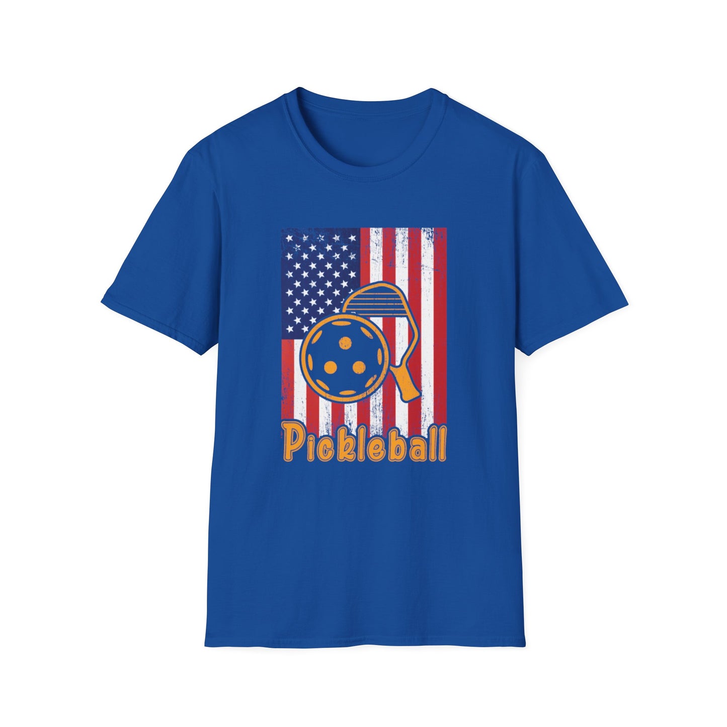 Women's Vibrant Pickleball T-shirt - Pickleball with American Flag Royal