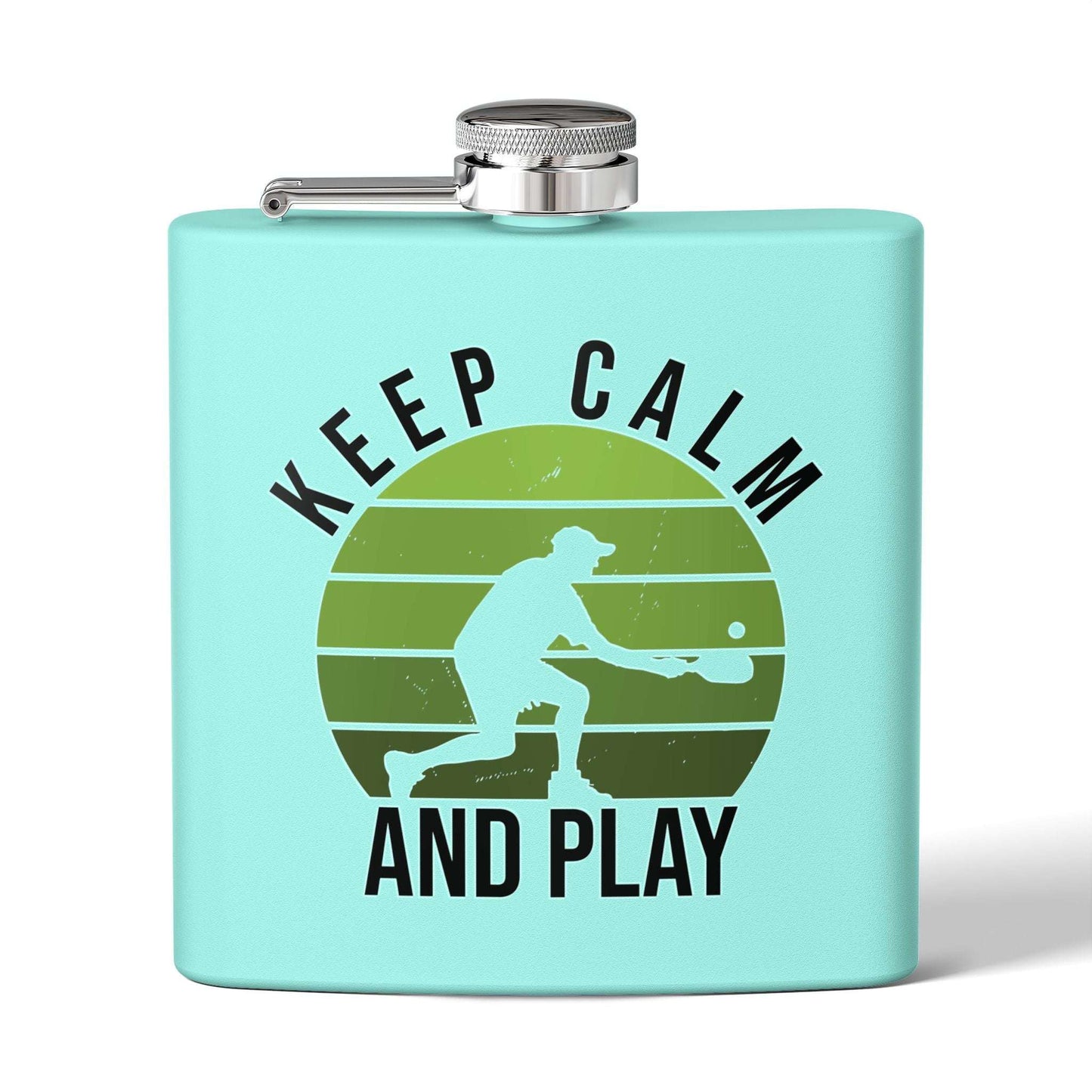 Pickleball Funny Flask - Keep Calm and Play Teal