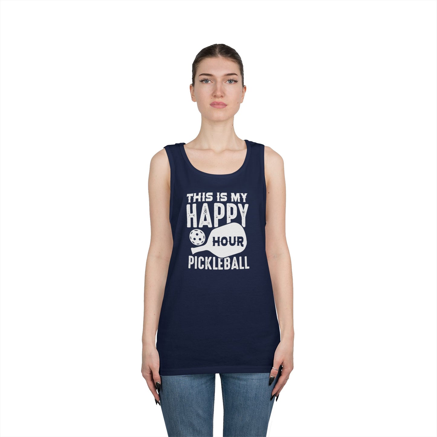 Women's Comfy Pickleball Tank Top - This Is My Happy Hour Pickleball
