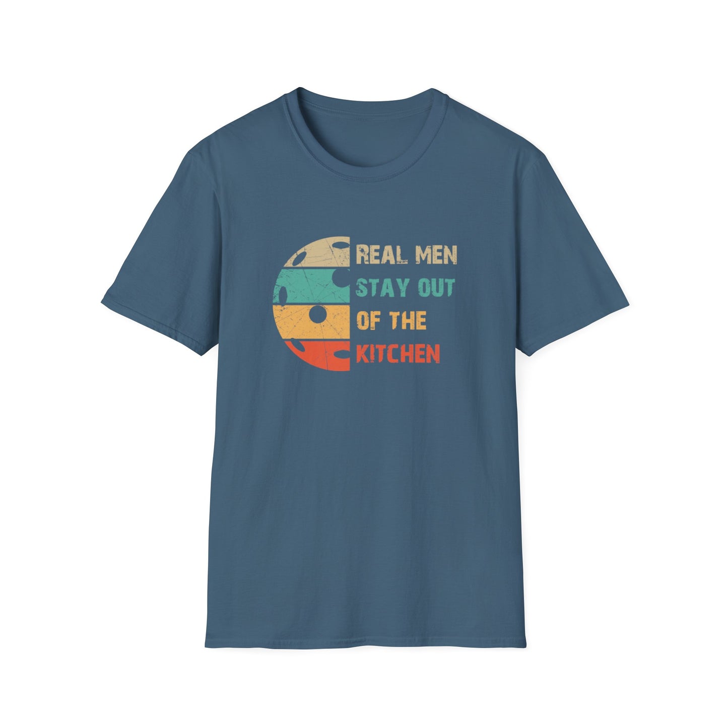 Men's Cool Pickleball T-shirt - Real Men Stay Out Of The Kitchen Retro Blue