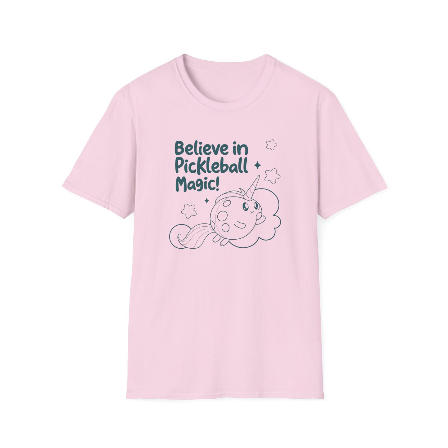 Women's Comfy Pickleball T-shirt - Believe in pickleball Magic Pink