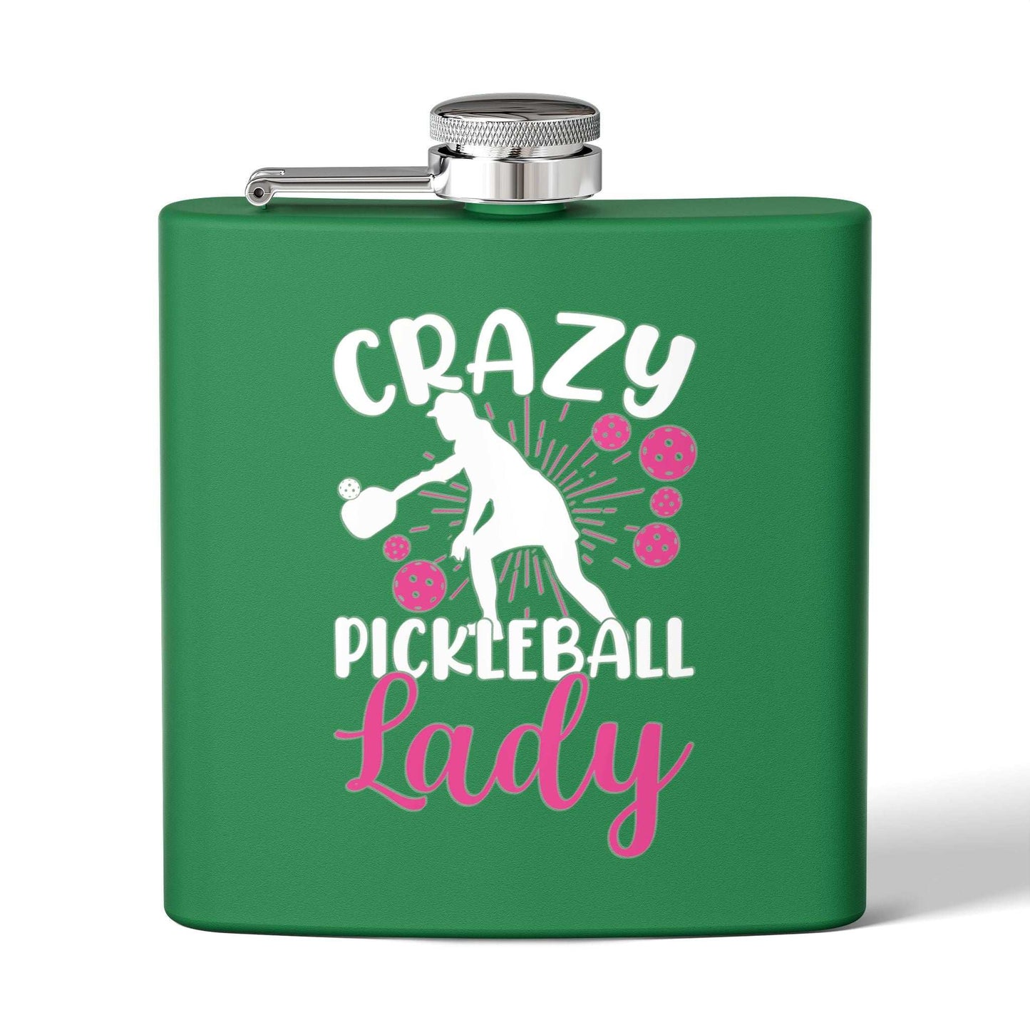 Pickleball Durable Flask - Crazy Pickleball Lady Green