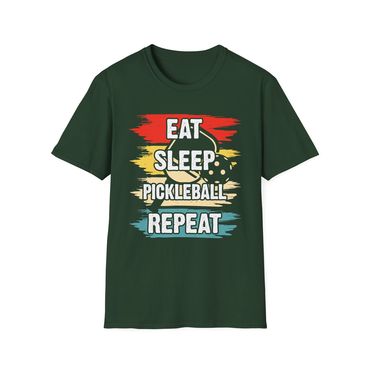 Men's Vibrant Pickleball T-shirt - Eat Sleep Pickleball Repeat Retro Green