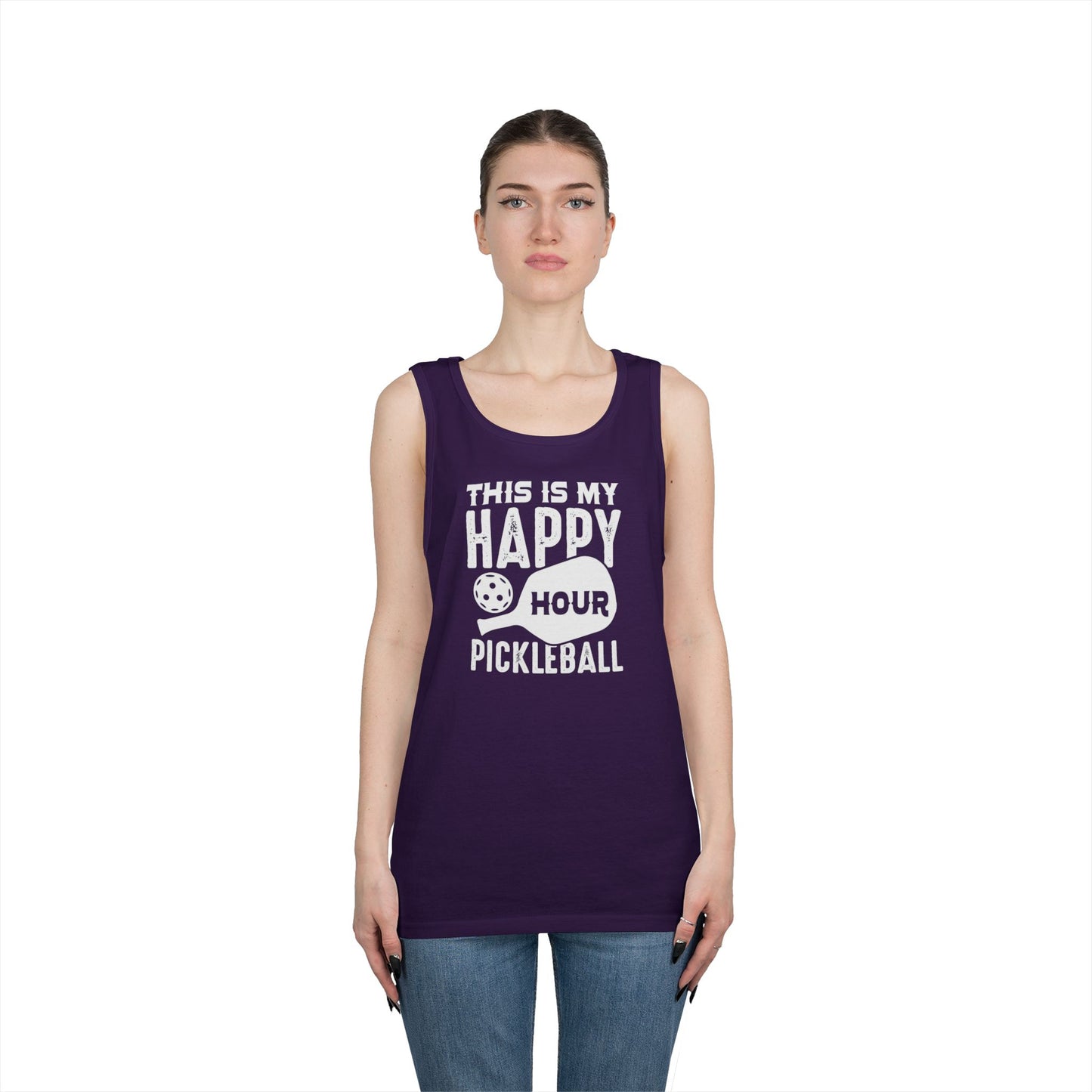Women's Comfy Pickleball Tank Top - This Is My Happy Hour Pickleball
