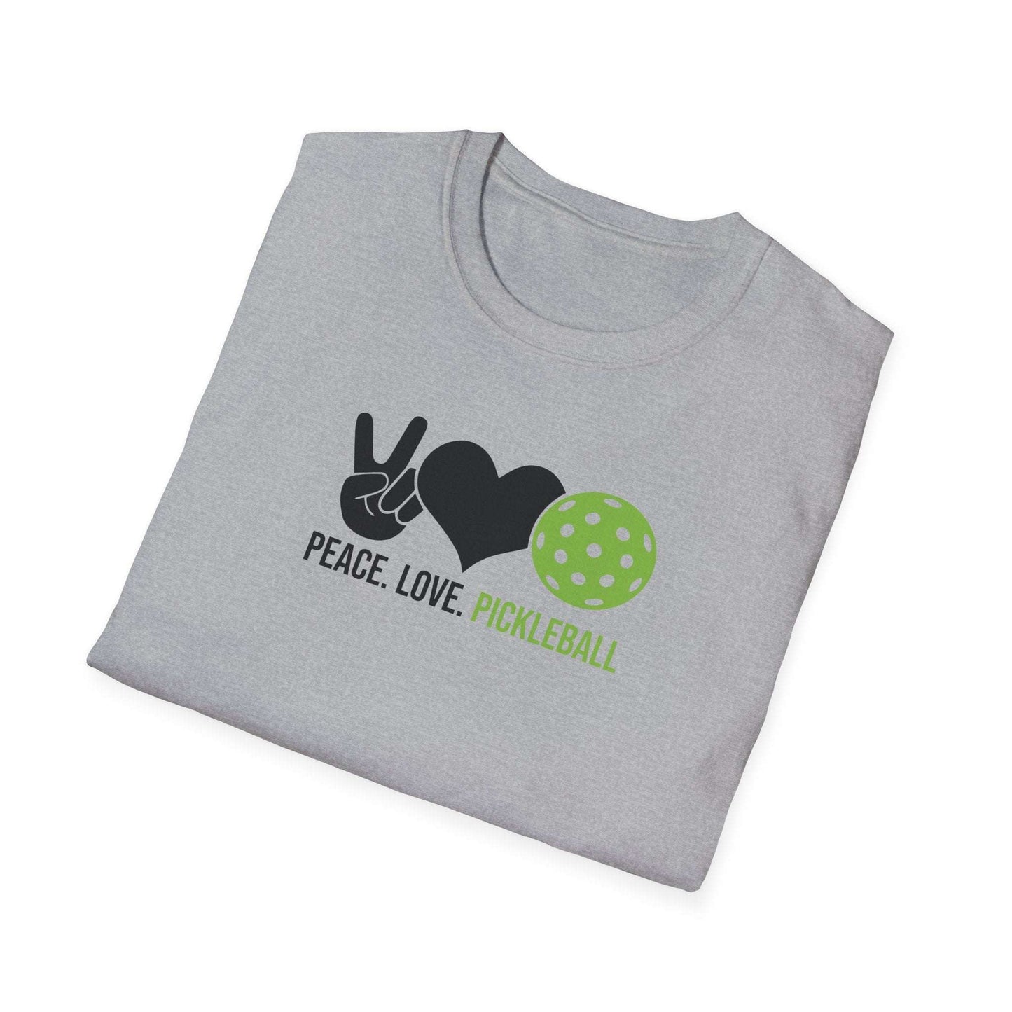 Women's Cheerful Pickleball T-shirt - Peace, Love, Pickleball