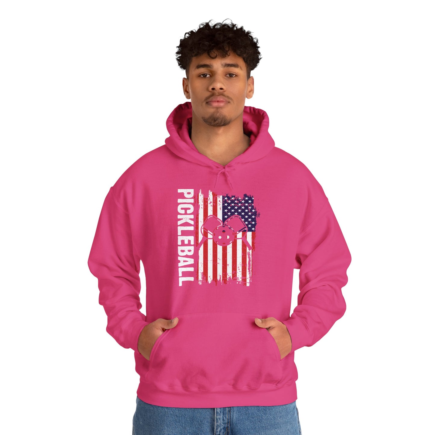 Men's Comfy Pickleball Hoodie - Pickleball with American Flag